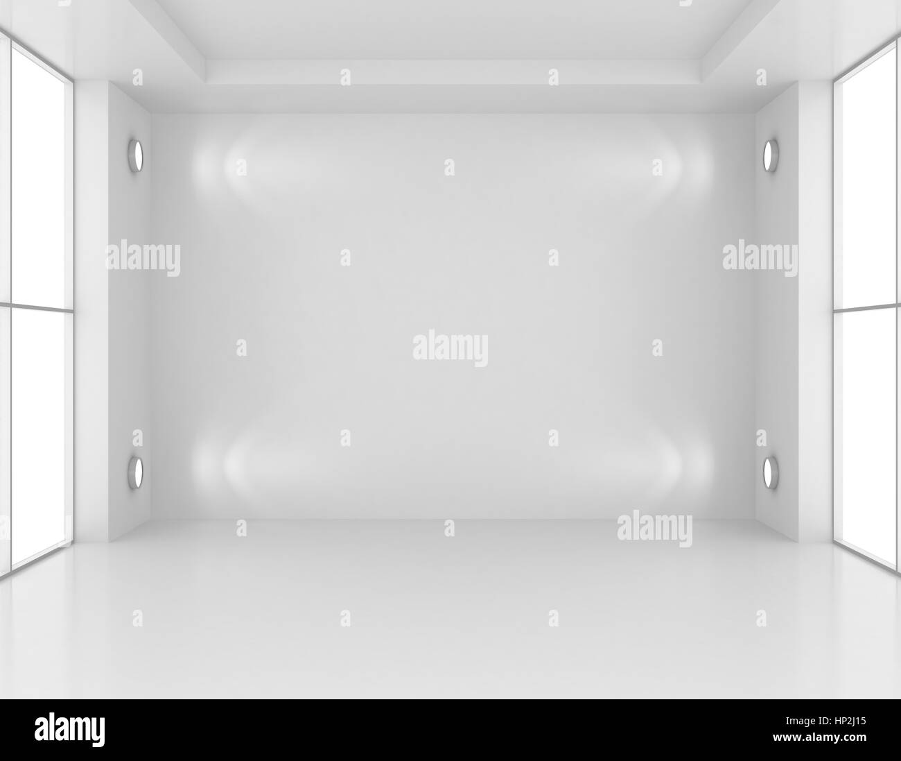 L'intérieur de la galerie avec mur vide et les lumières. Le rendu 3D Banque D'Images