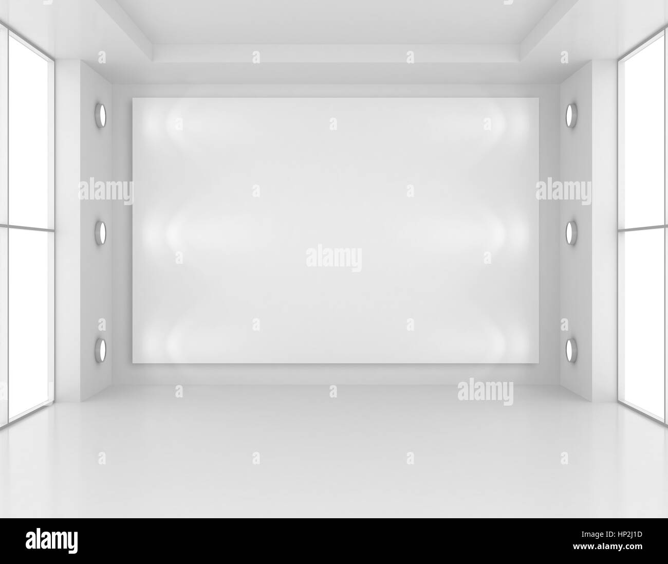 L'intérieur de la galerie avec cadre vide sur les murs et les lumières. Le rendu 3D Banque D'Images