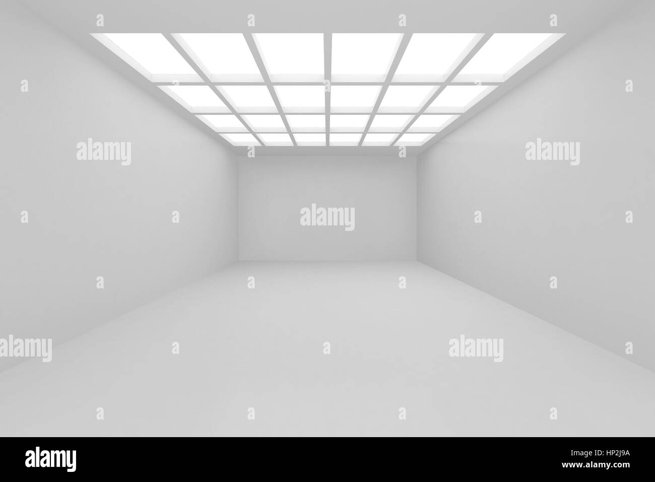 Intérieur avec mur blanc dans lequel tombe la lumière d'une fenêtre au plafond. Le rendu 3D Banque D'Images