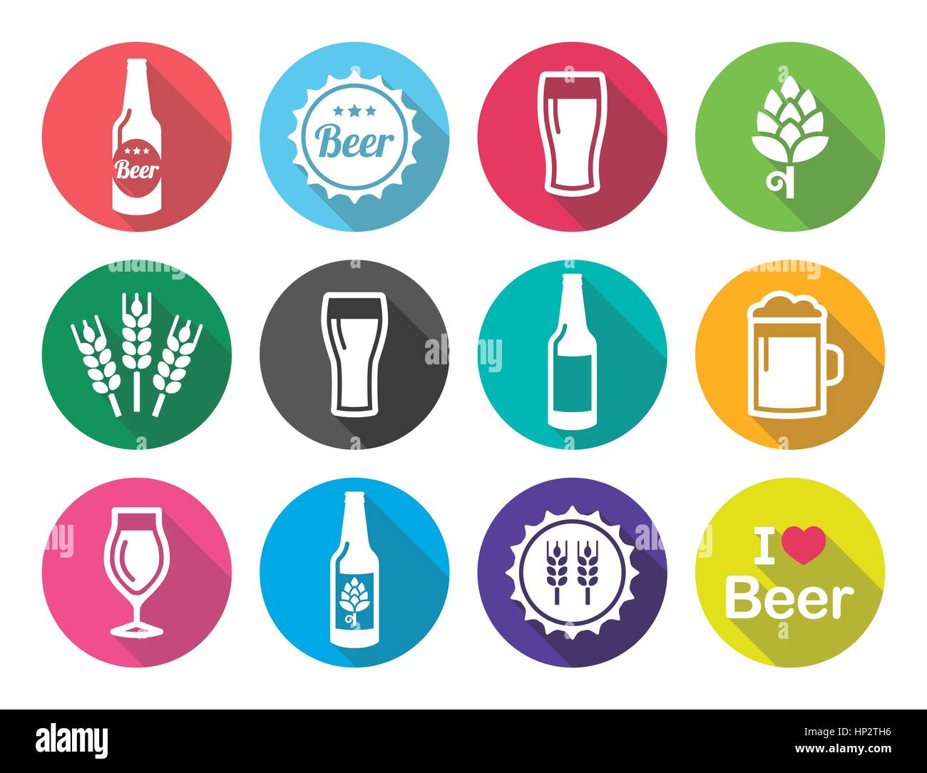 Télévision bière ronde design icons set - bouteille, verre, pinte. La consommation de bière, pub ronde colorée icons set isolated on white Illustration de Vecteur