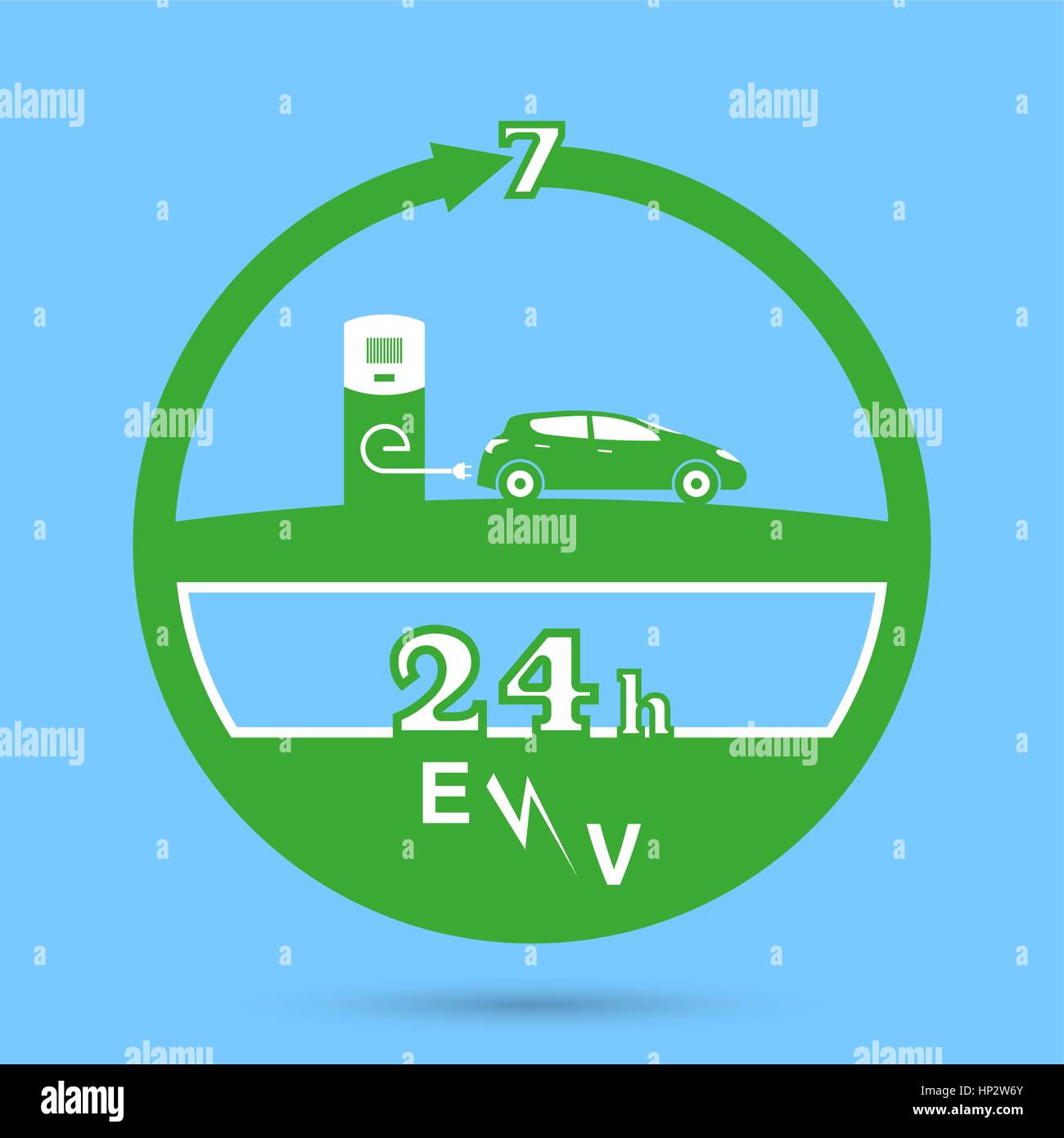 L'emblème de la station de charge automatique. Autour de l'horloge L'icône de la station de charge. Le design peut être utilisé comme un logo, une affiche, publicité, singboard. Élément du vecteur de Illustration de Vecteur