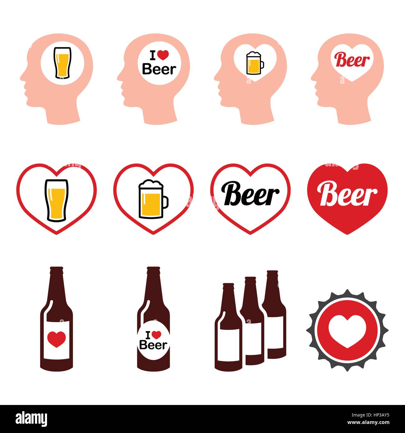 Aimer l'homme beer vector icons set. J'aime boire de la bière icons set isolated on white Illustration de Vecteur
