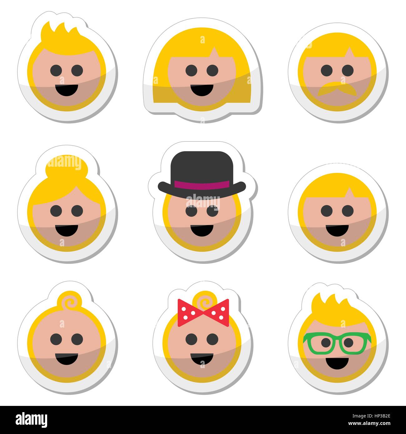 Les gens avec des cheveux blonds vector icons set.étiquettes vecteur ensemble de cheveux blonds gens isolated on white Illustration de Vecteur