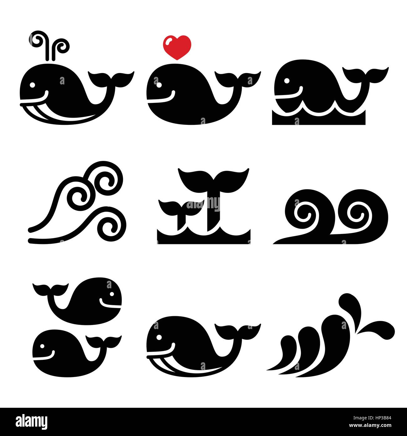 La mer, les baleines ou les vagues de l'océan icons set.Vector icons set isolated on white - Faune Illustration de Vecteur