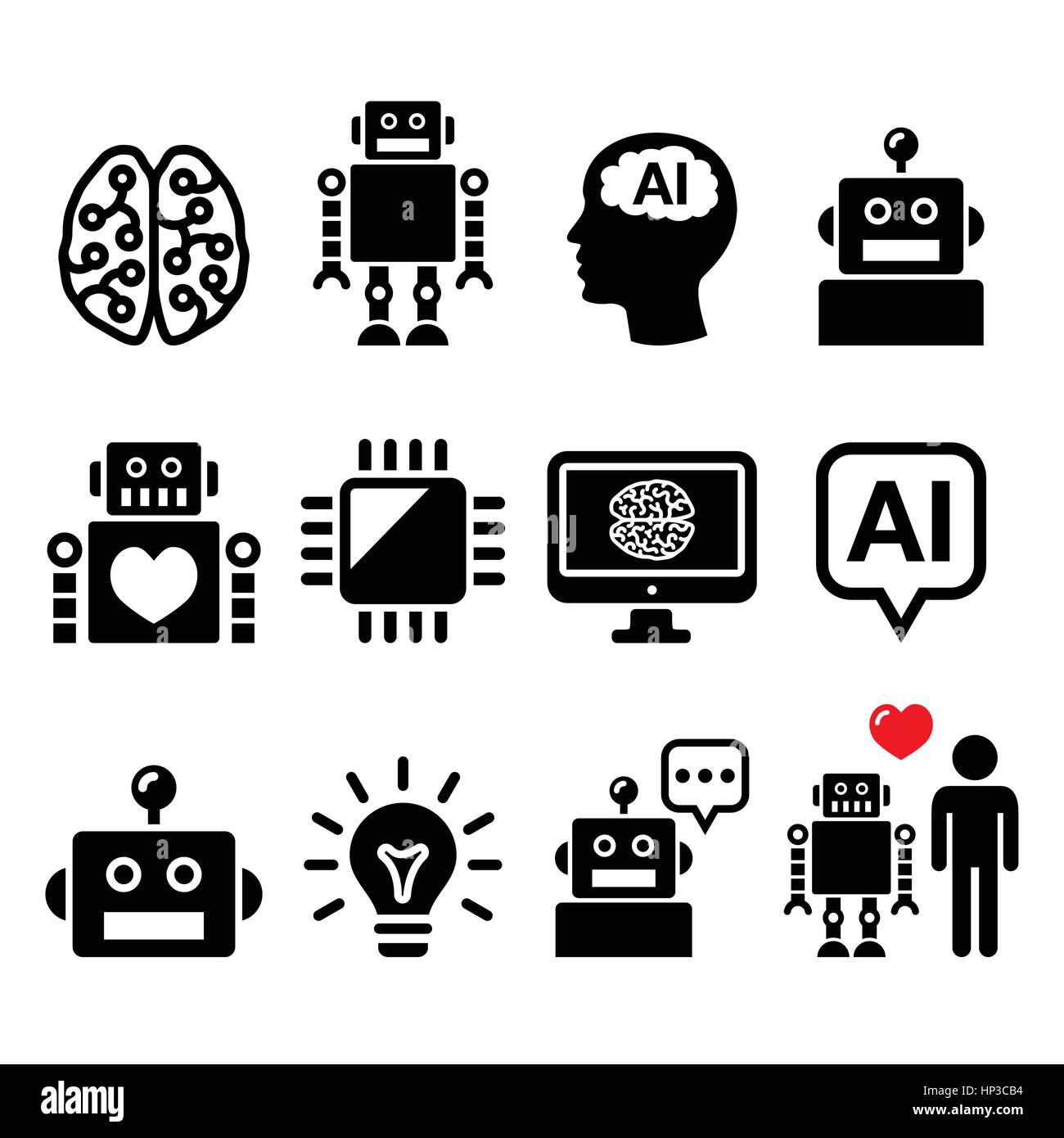 L'Intelligence Artificielle (IA), robot icons set. Vector icons set de robot, la technologie moderne isolated on white Illustration de Vecteur