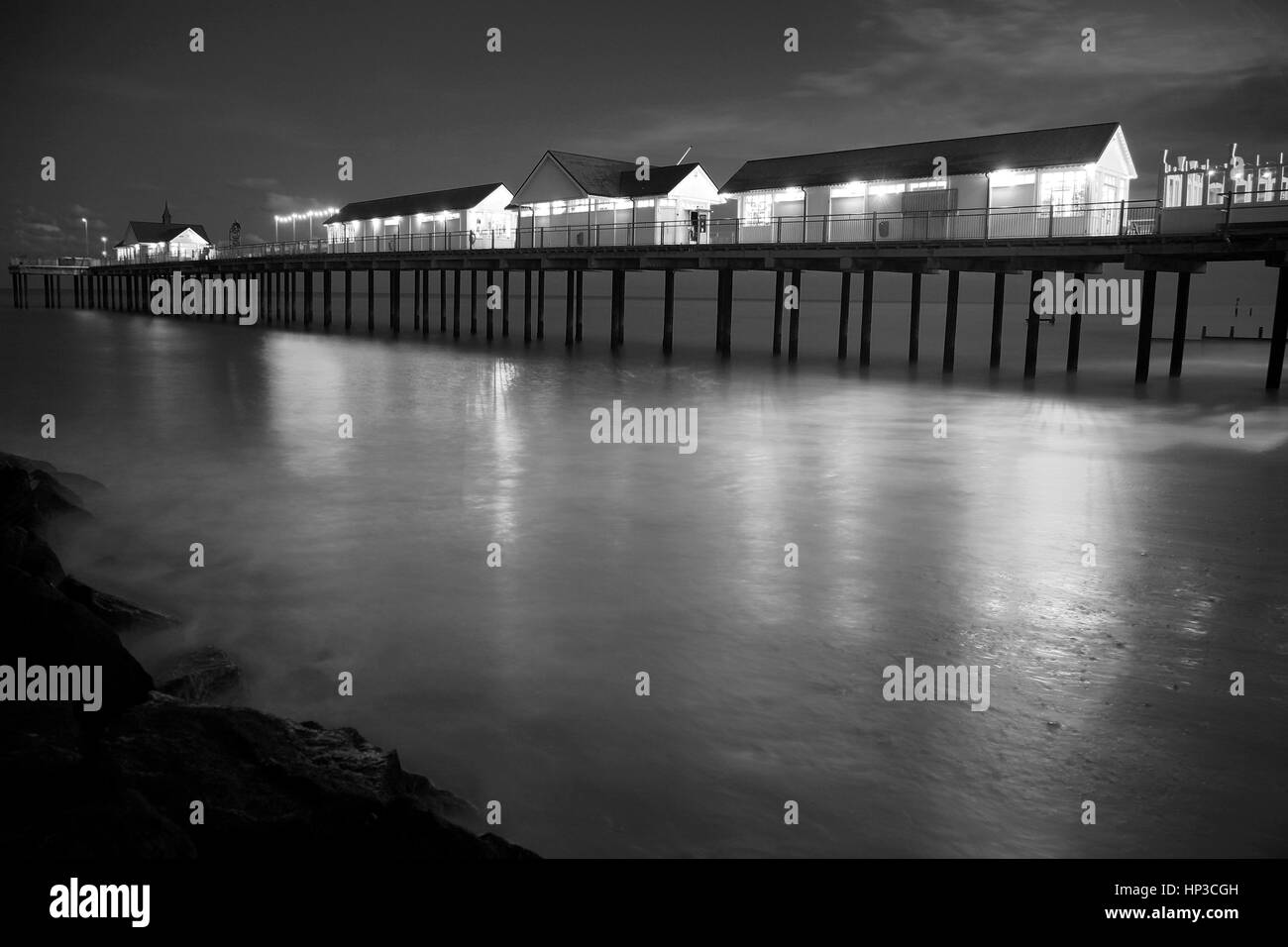 Crépuscule, Southwold Pier, Southwold, Suffolk, Angleterre Banque D'Images