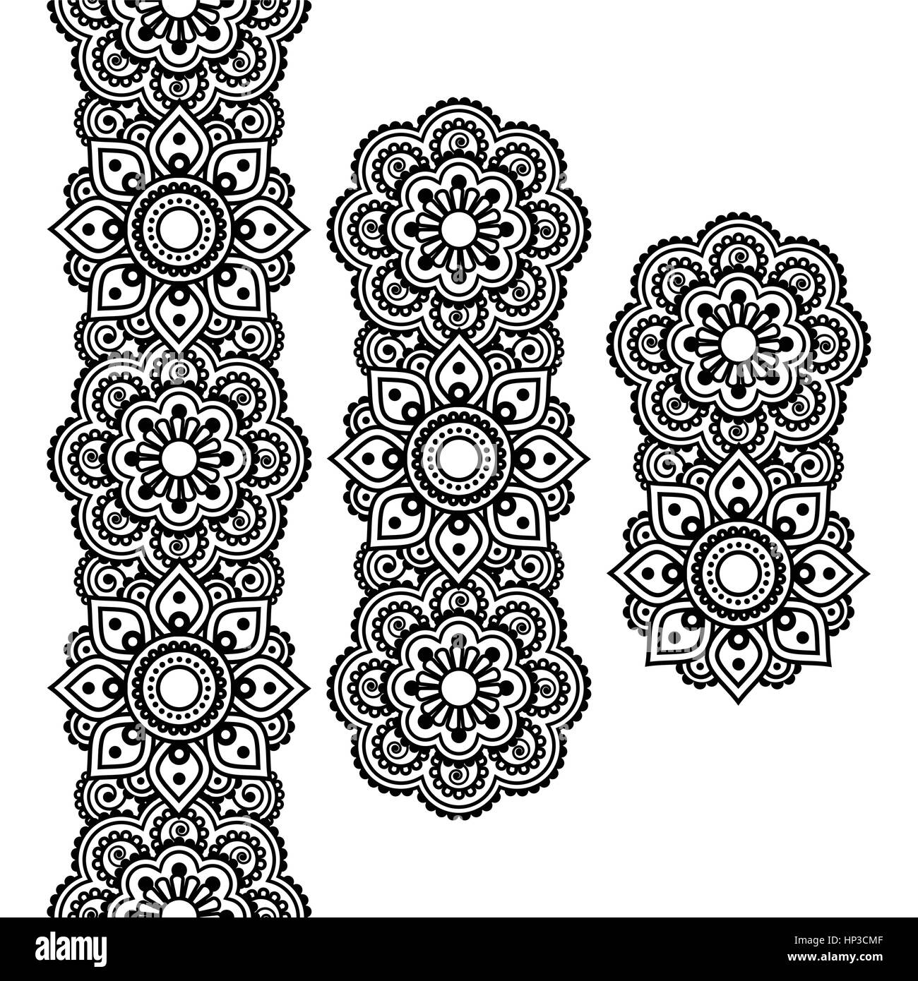 Tatouage au henné indien Mehndi, modèle long, éléments de design. vecteur ornement - orient style traditionnel on white Illustration de Vecteur