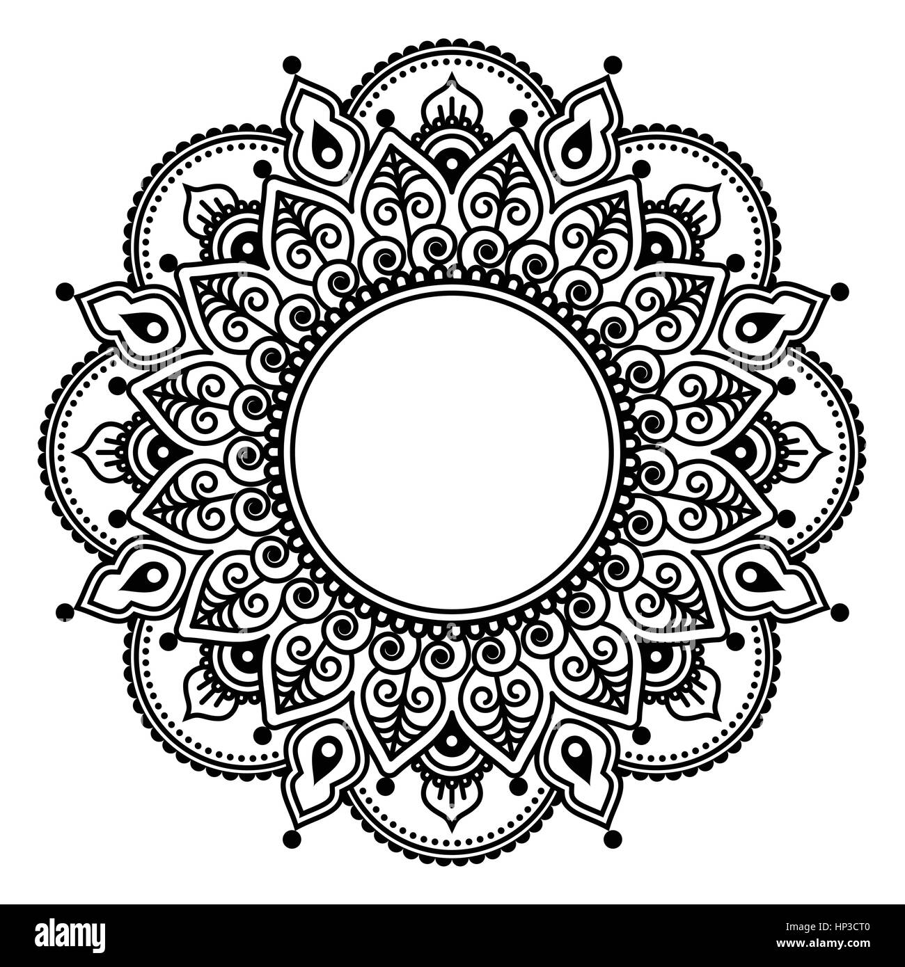 Dentelle Mehndi, tatouage au henné indien round design ou motif. Vector ornament - orient style traditionnel isolated on white Illustration de Vecteur