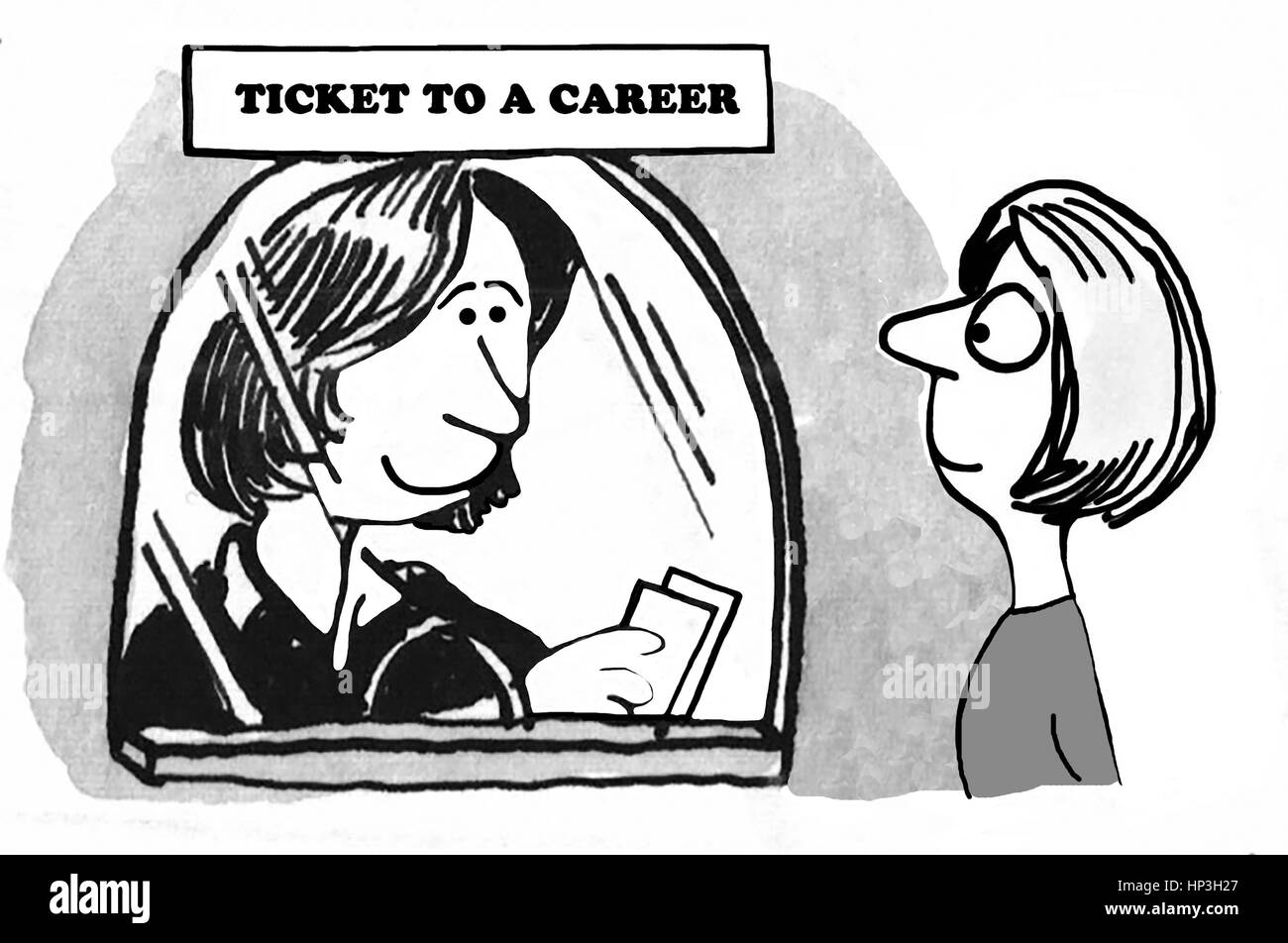 Illustration d'un mentor d'affaires donnant une femme d 'un billet à sa carrière". Banque D'Images