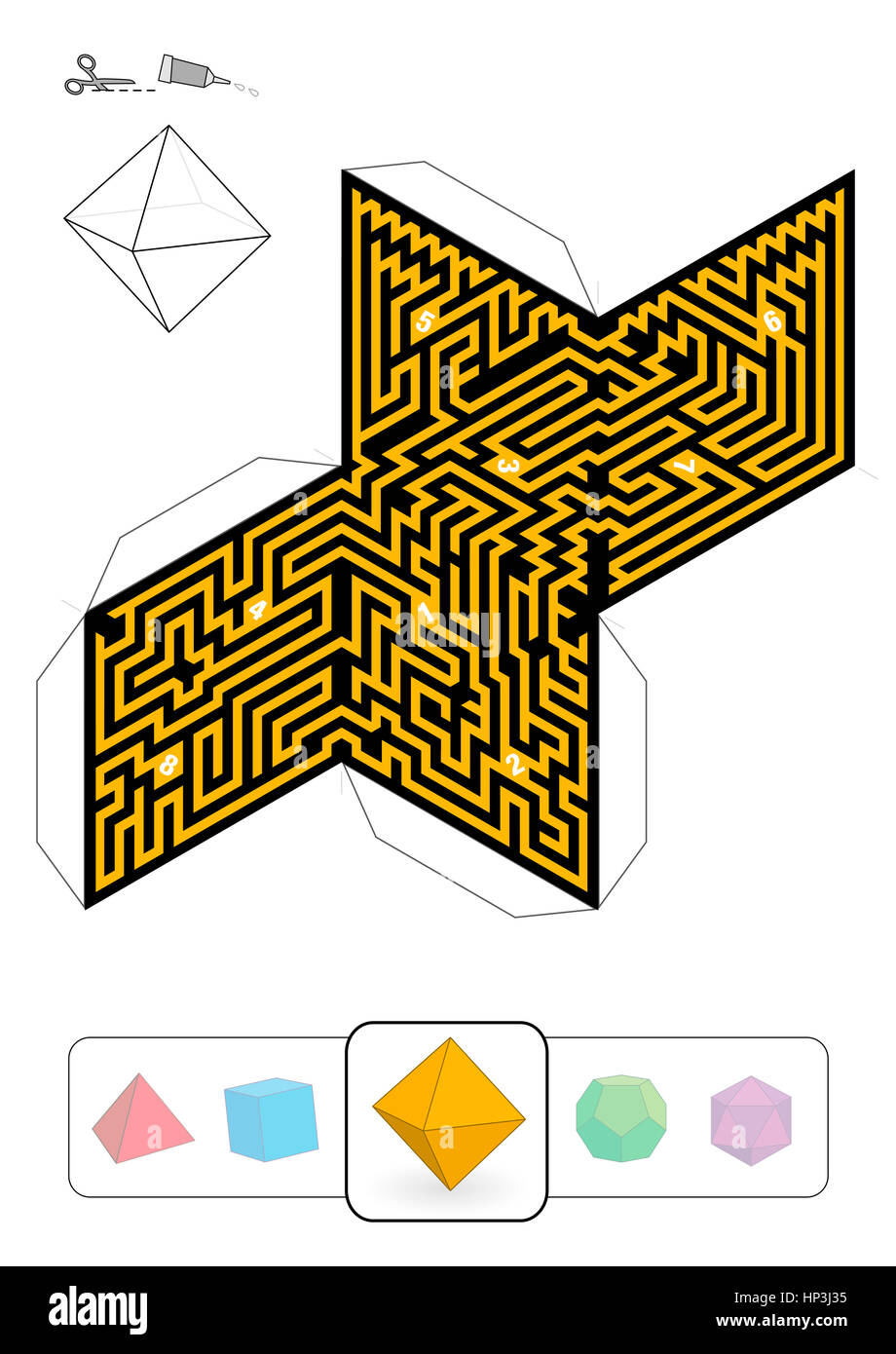Labyrinthe - modèle d'octaèdre un des cinq solides platoniciens labyrinthes - Imprimer sur du papier épais, découpez-le, faire un modèle 3D Banque D'Images
