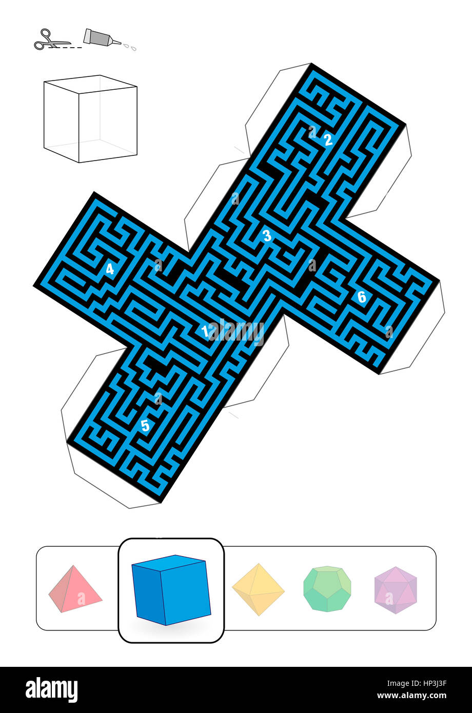 Labyrinthe de l'hexaèdre - modèle de l'un des cinq solides platoniciens labyrinthes - Imprimer sur du papier épais, découpez-le, faire un modèle 3d et de trouver le bon moyen de 1 Banque D'Images