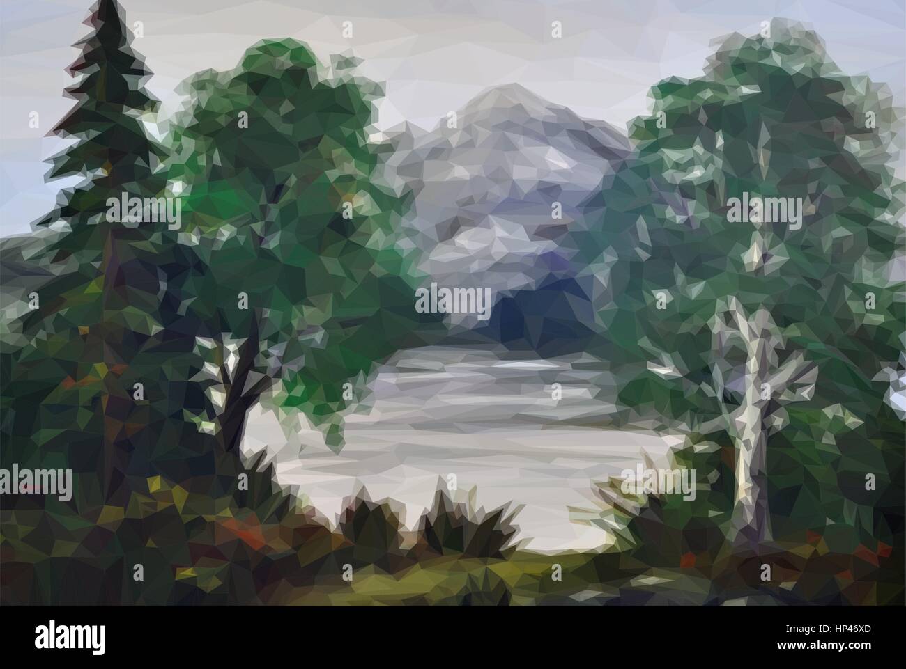 Paysage, arbres et lac Illustration de Vecteur