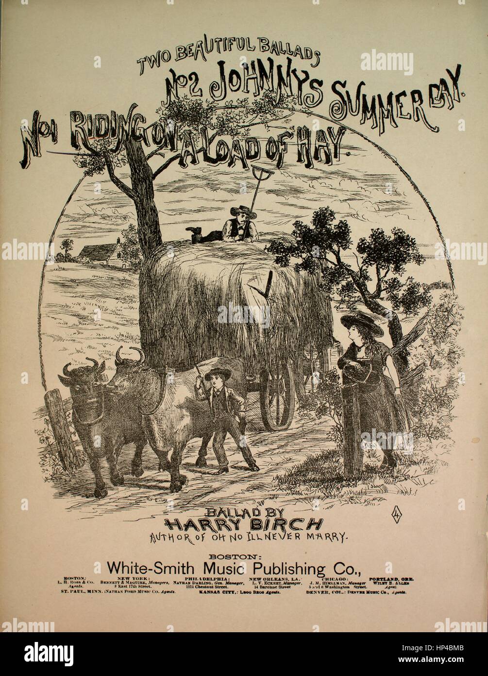 Sheet Music image de couverture de la chanson 'deux belles ballades No 1 sur une charge de foin Ballad', avec une œuvre originale à lire 'notes' Bouleau par Harry, United States, 1871. L'éditeur est répertorié comme "White-Smith Music Publishing Co.', la forme de la composition est "avec chœur trophique', l'instrumentation est 'piano et voix", la première ligne se lit 'O ! Quelqu'un a volé mon cœur, école sur une charge de foin', et l'illustration artiste est répertorié comme 'Aucun'. Banque D'Images