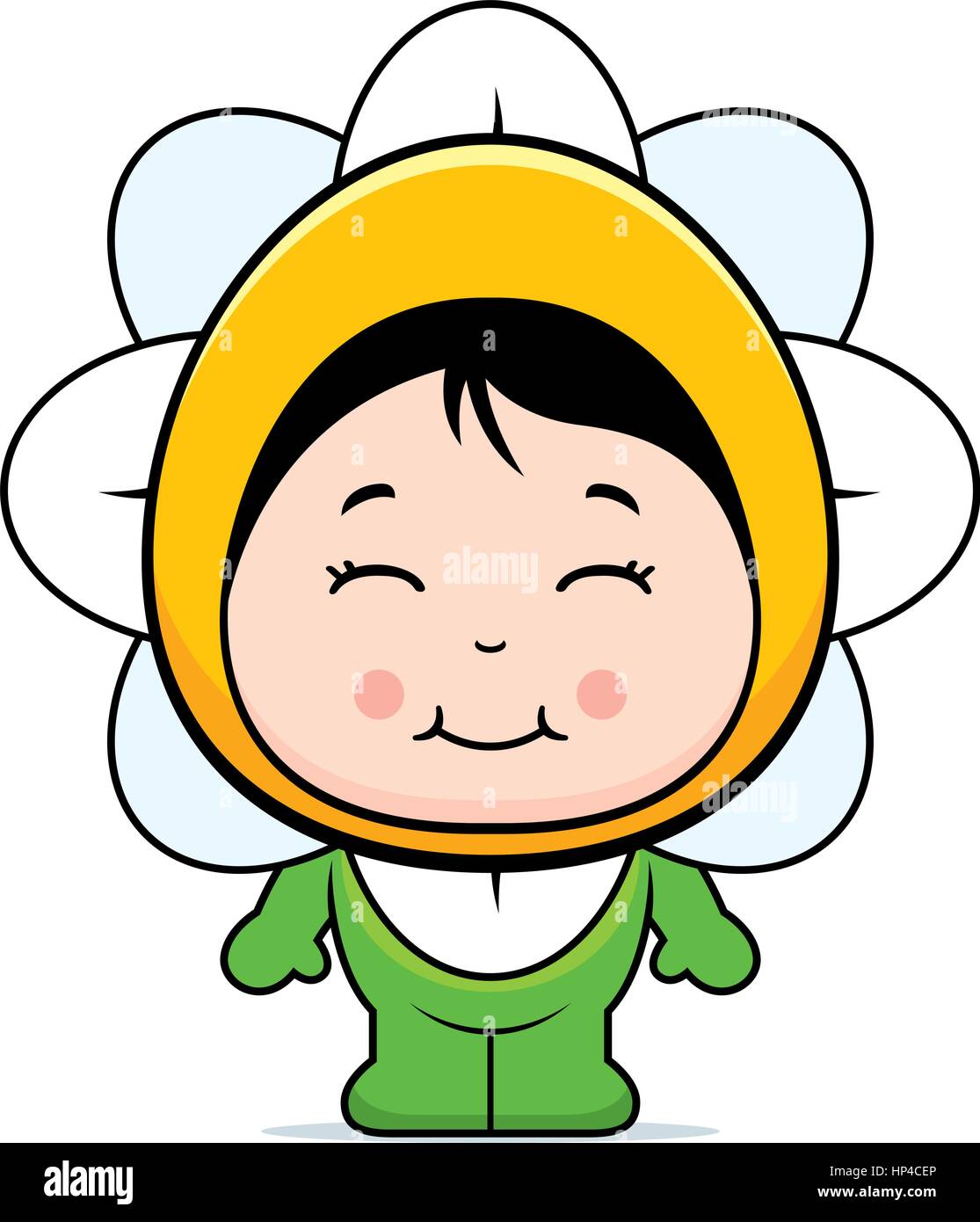 Une bonne caricature dans un costume de fille de fleur debout et souriant. Illustration de Vecteur