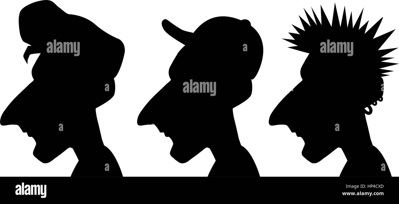 Trois différentes silhouette illustration de coiffures pour hommes. Illustration de Vecteur