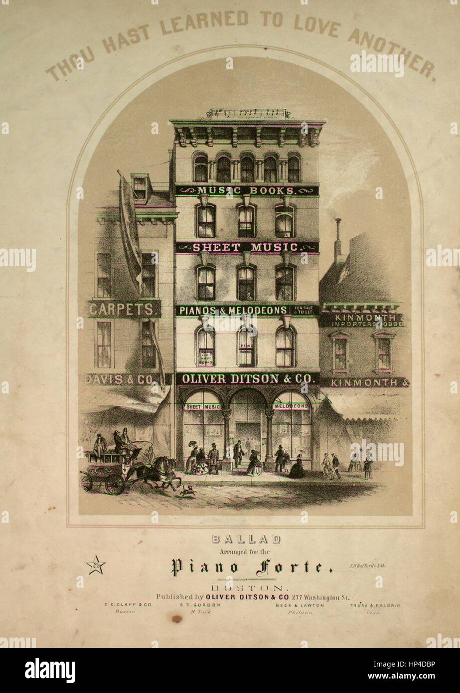 Sheet Music image de couverture de la chanson 'tu as appris à aimer un autre Ballad', avec l'auteur original "Lecture notes organisé pour le Piano Forte composée par Charles in Slades', United States, 1849. L'éditeur est répertorié comme 'Oliver Ditson et Co., 277 Washington St.', la forme de composition trophique', 'est l'instrumentation est 'piano et voix", la première ligne se lit "tu as appris à aimer un autre, tu as brisés voeu Ev'ry', et l'illustration artiste est répertorié comme "J.H. Bufford's Lith.'. Banque D'Images