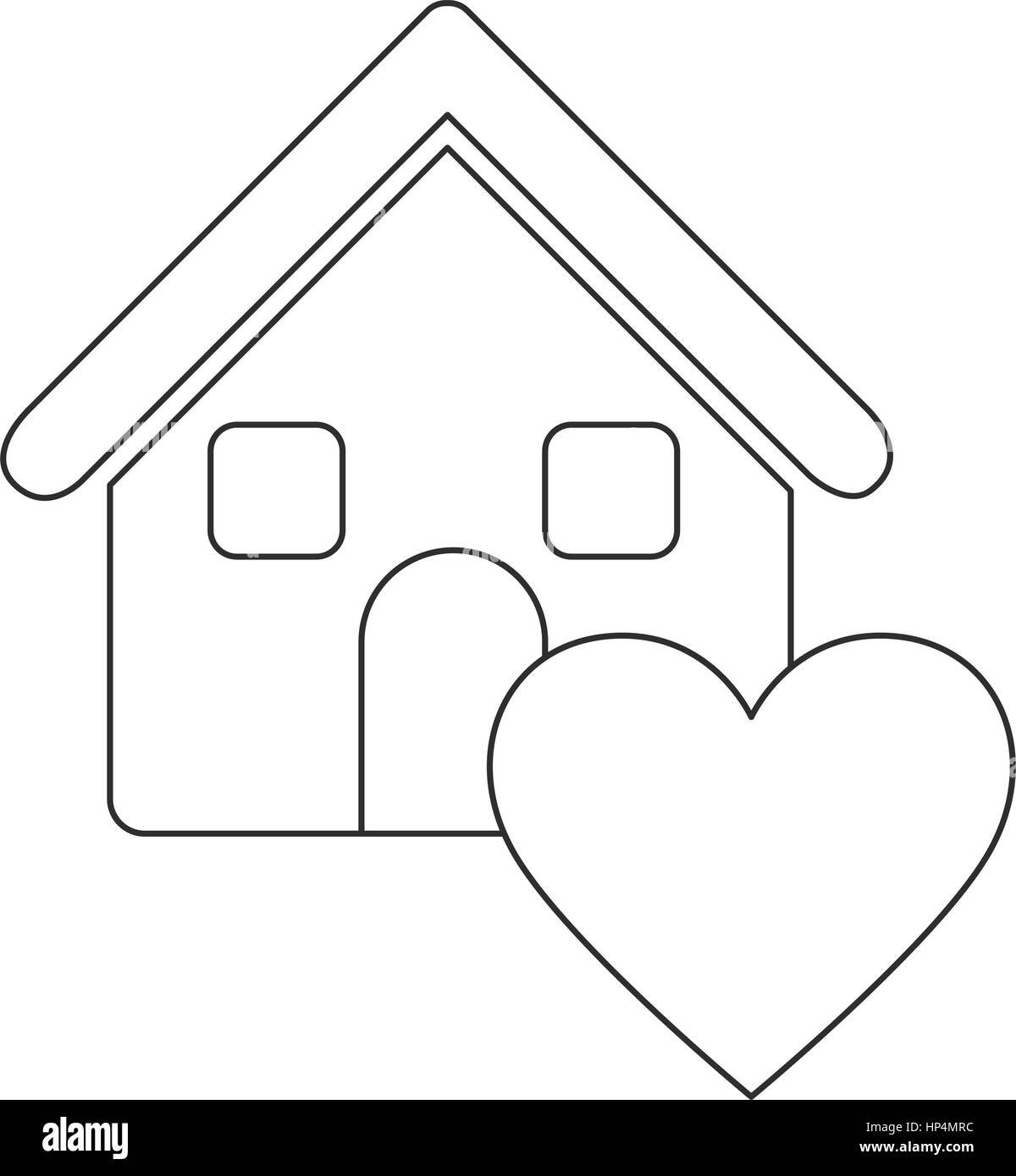 L'icône contour monochrome maison avec coeur Illustration de Vecteur