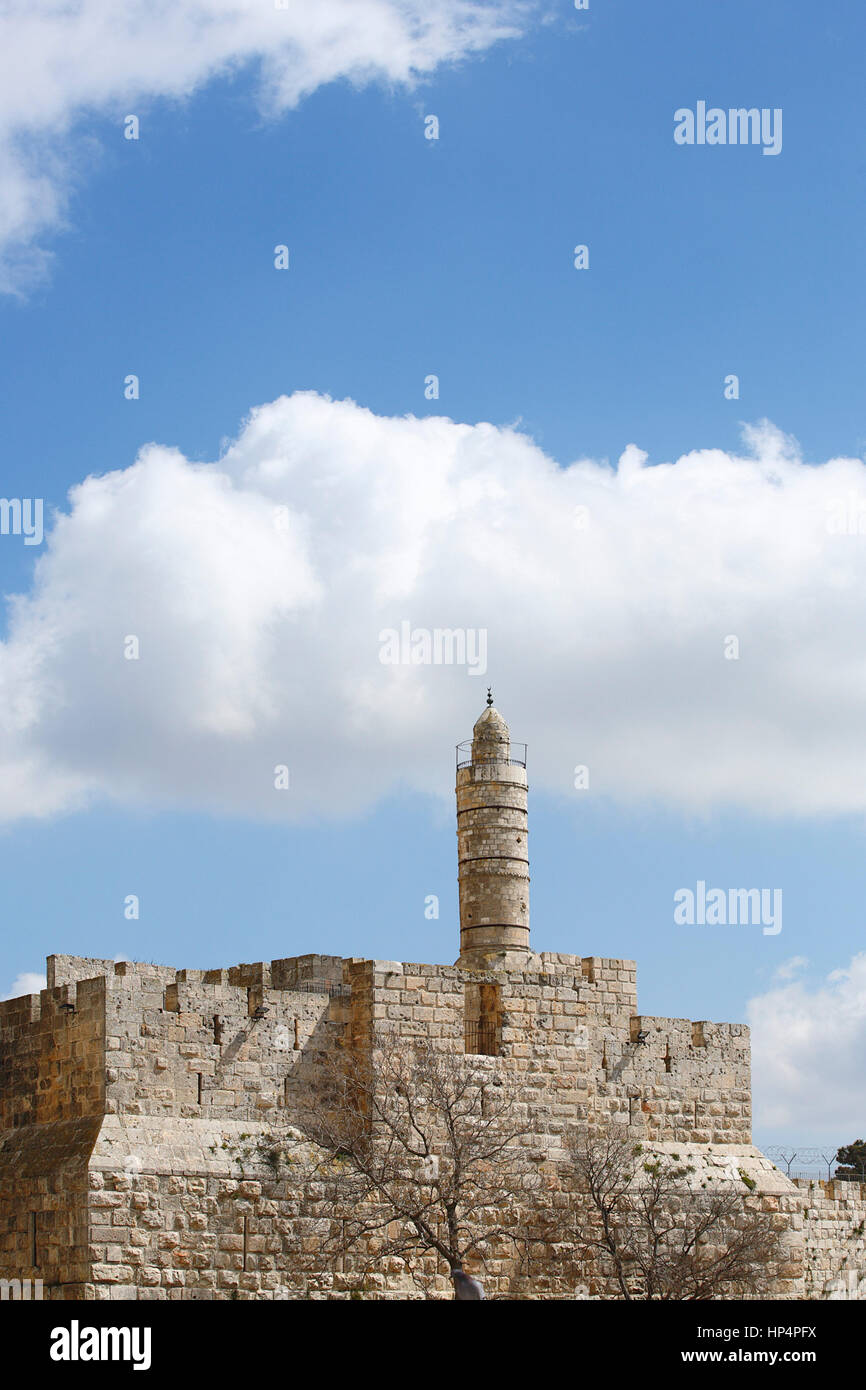 Vieux mur de ville à proximité de la porte de Jaffa, Jérusalem, Israël Banque D'Images