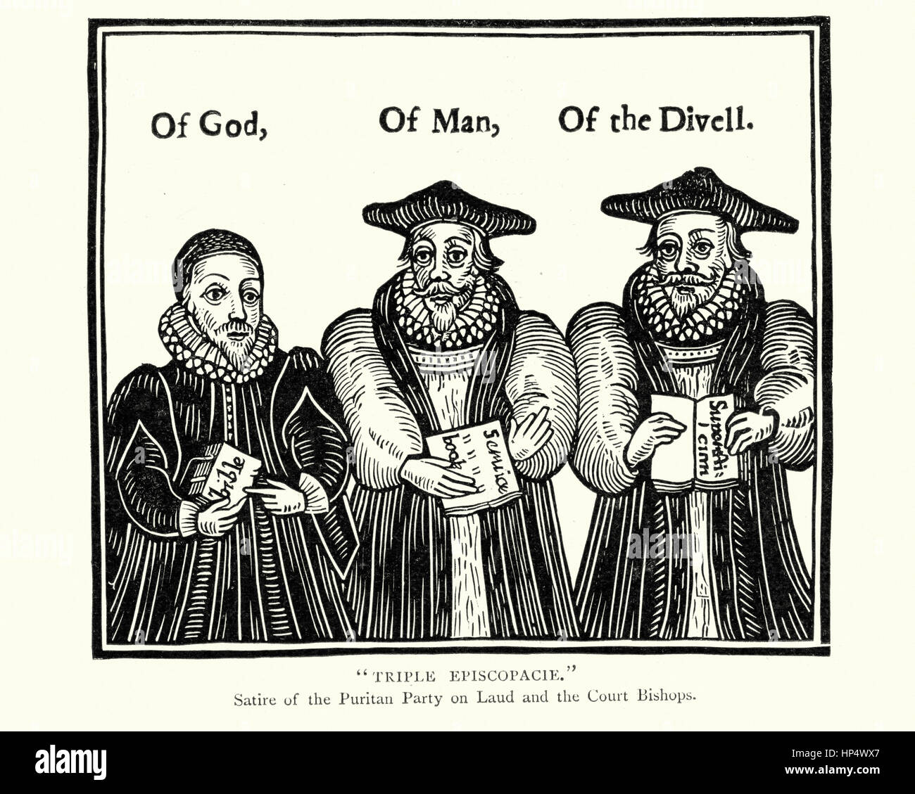 De Dieu de l'homme du diable, Triple episcopacie. Satire de la Parti puritain sur les terres et les évêques de la Cour, 17e siècle Banque D'Images