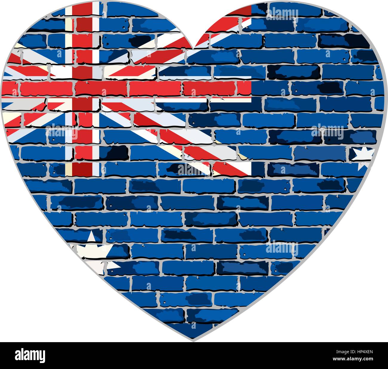 Pavillon de l'Australie sur un mur de briques en forme de coeur - Illustration, drapeau national australien en brique, de style Abstract grunge drapeau Australie Illustration de Vecteur