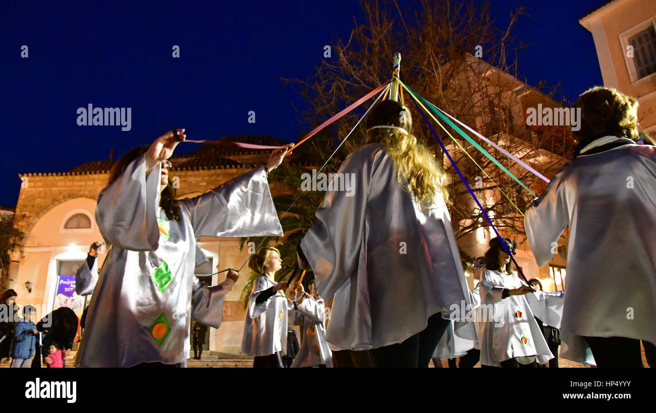 Nauplie, Grèce 18 février 2017.Les manifestations traditionnelles Carnaval à Nauplie dans le cadre de Carnaval en Grèce. Banque D'Images