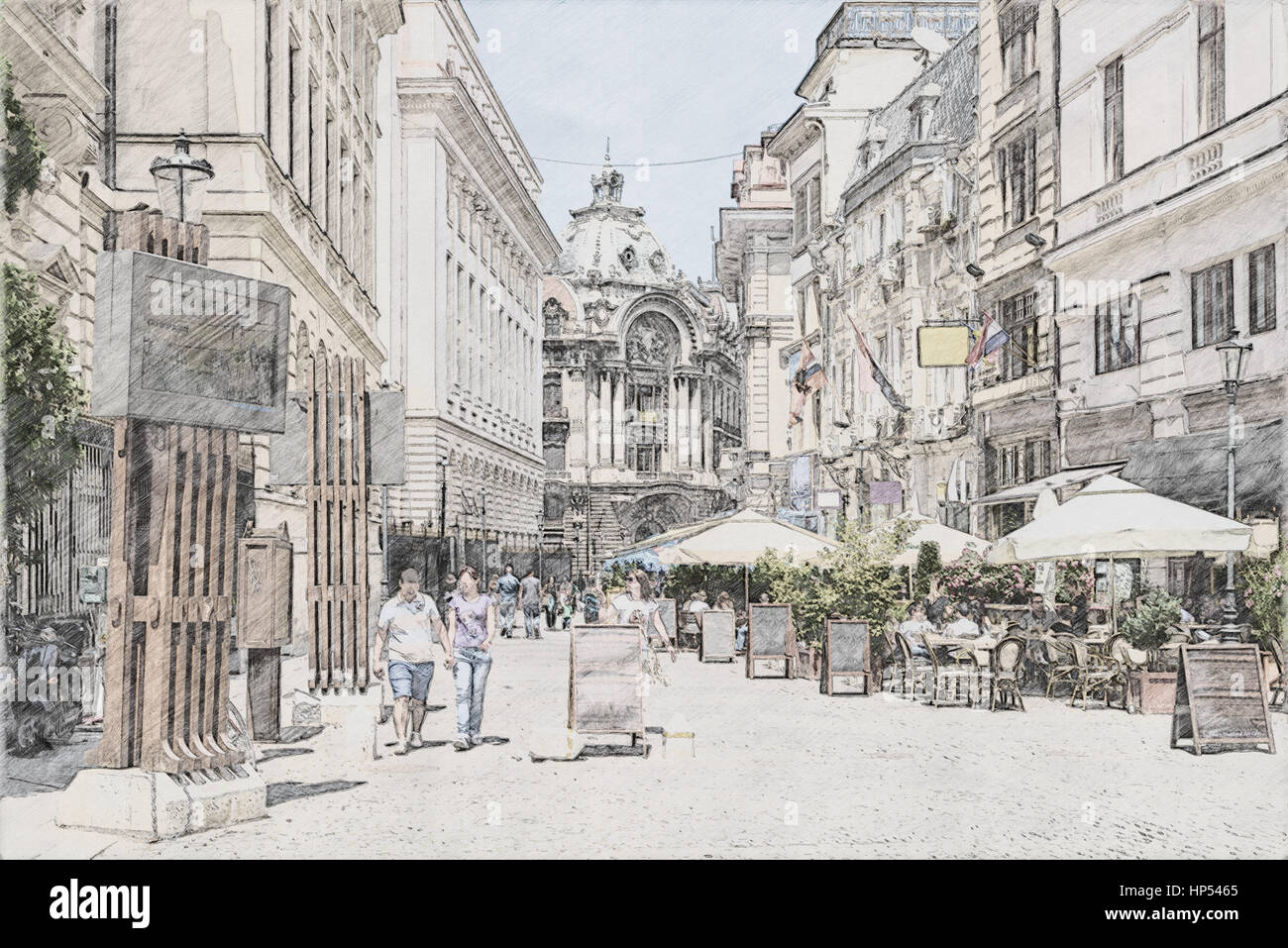 Croquis Du Centre Ville De Bucarest Dans La Ville Vieille Ville Lipscani Photo Stock Alamy