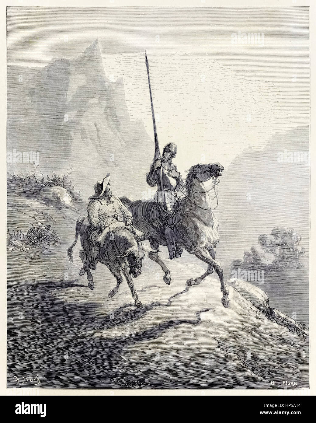 "Don Quichotte et Sancho Exposant" de "l'histoire de Don Quichotte" de Miguel de Cervantès (1547-1616), illustration de Gustave Doré (1832-1883) gravure de Pisan Héliodore (1822-1890). Banque D'Images