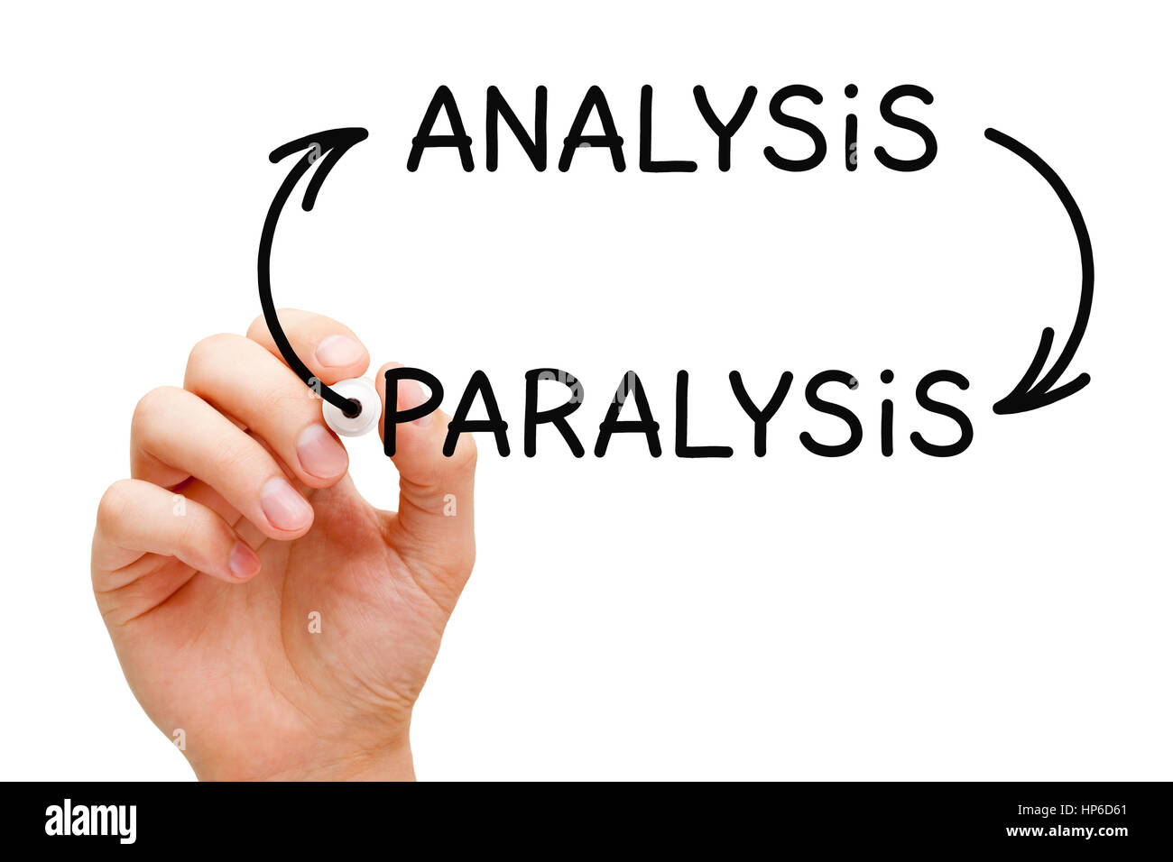 Dessin à la main paralysie de l'analyse overthinking concept avec marqueur noir sur du verre transparent de sélection. Banque D'Images