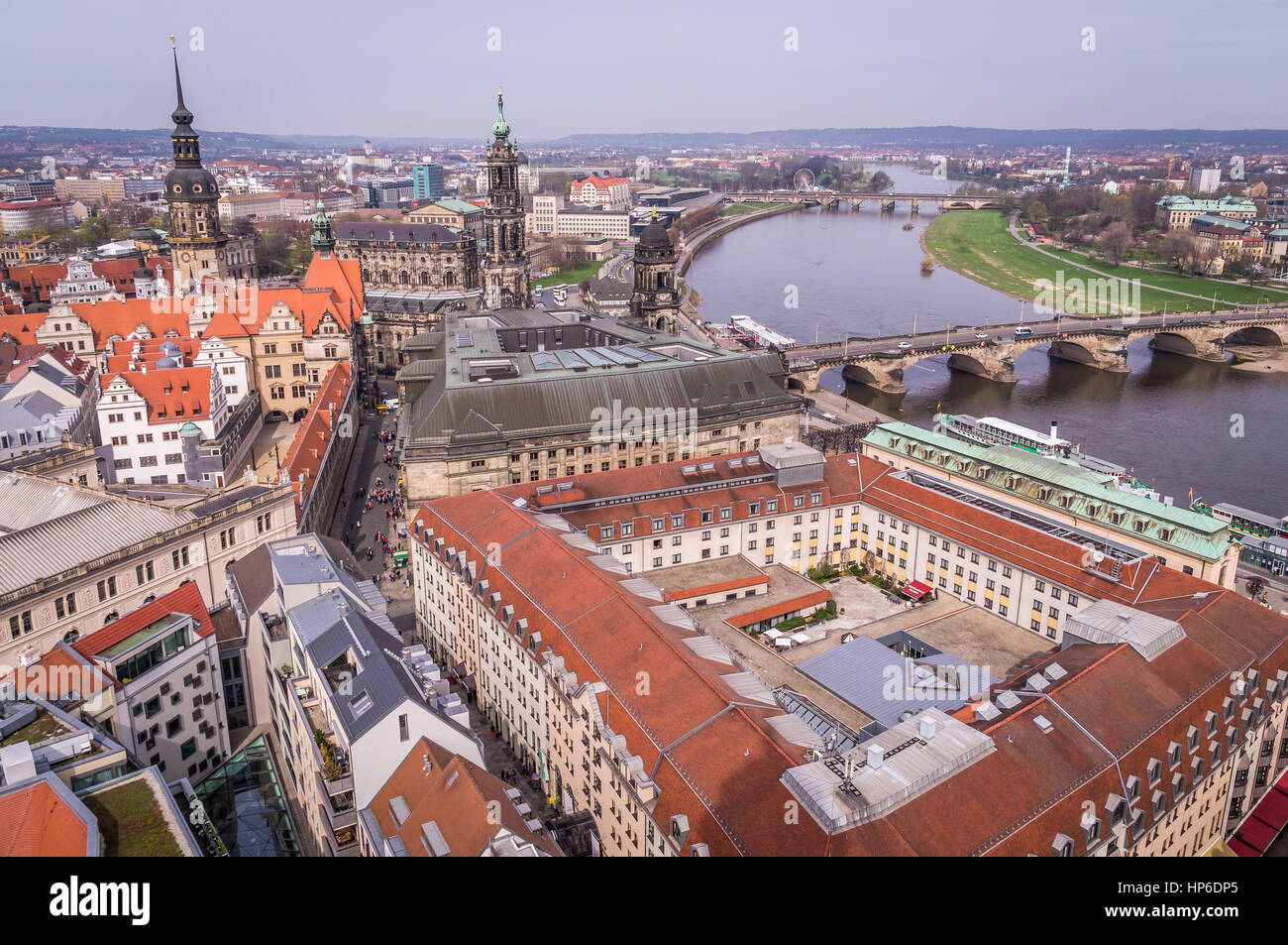 Vue aérienne de la vieille ville de Dresde, Saxe, Allemagne Banque D'Images