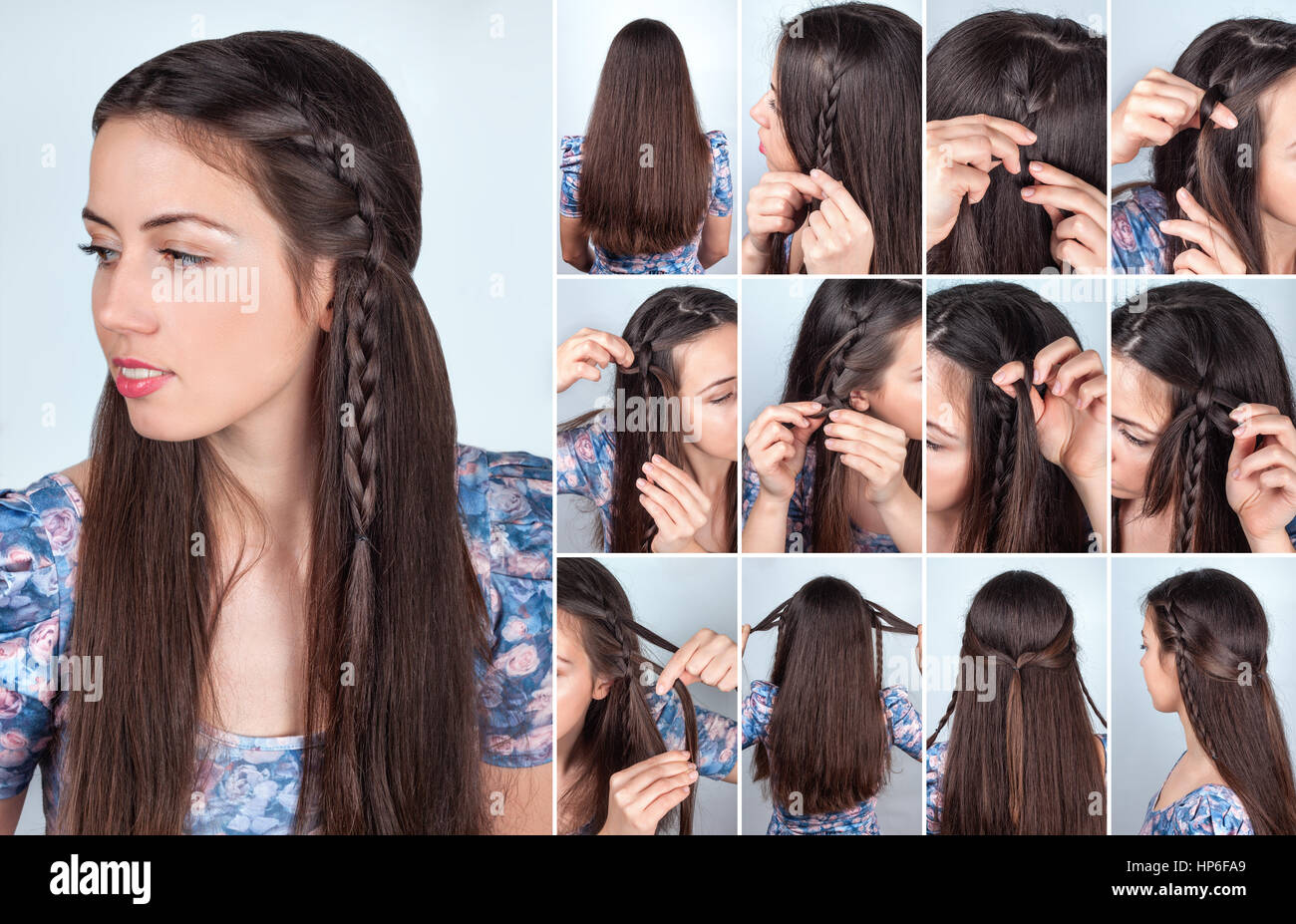 Modele De Coiffure Cheveux Long Coiffure simple pour tresse les cheveux long tutoriel backstage. Modèle de  cheveux brune Photo Stock - Alamy