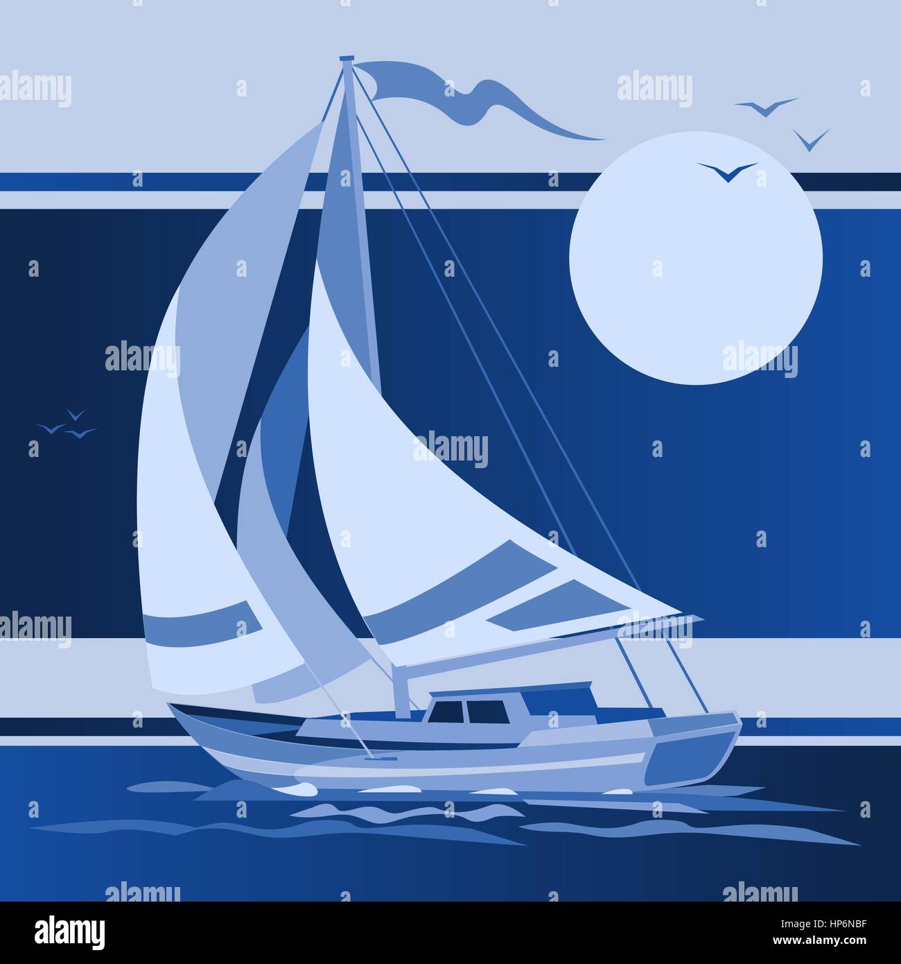 Yacht à voile dans le ciel de nuit Illustration de Vecteur