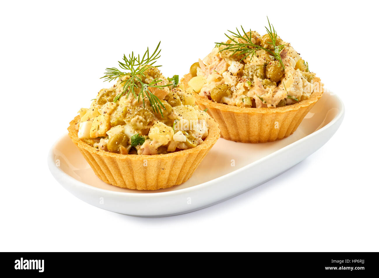 Deux tartelettes avec salade de jambon blanc sur Banque D'Images