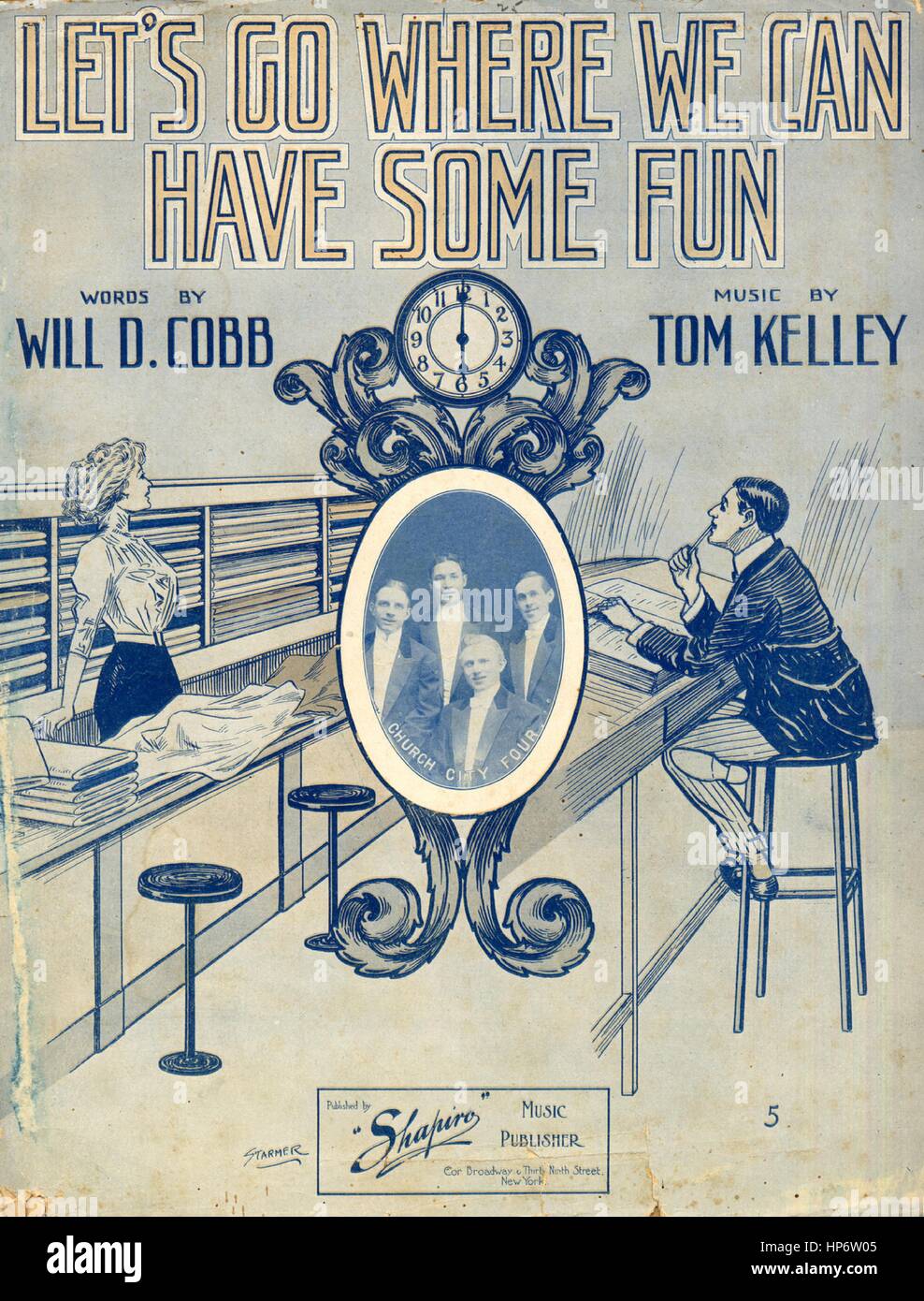 Sheet Music image de couverture de la chanson 'Let's Go où l'on peut s'amuser', avec une œuvre originale 'Lecture notes mots par Will D Cobb Musique par Tom Kelley', United States, 1911. L'éditeur est répertorié comme 'Shapiro les éditeurs de musique, Cor. Broadway et Thiry Neuvième Street", la forme de la composition est "avec chœur trophique', l'instrumentation est 'piano et voix", la première ligne se lit 'Dorothy Dilks, vend des soies et satins, et l'illustration artiste est répertorié comme 'unattrib. photo de l'Église ville quatre ; Starmer'. Banque D'Images