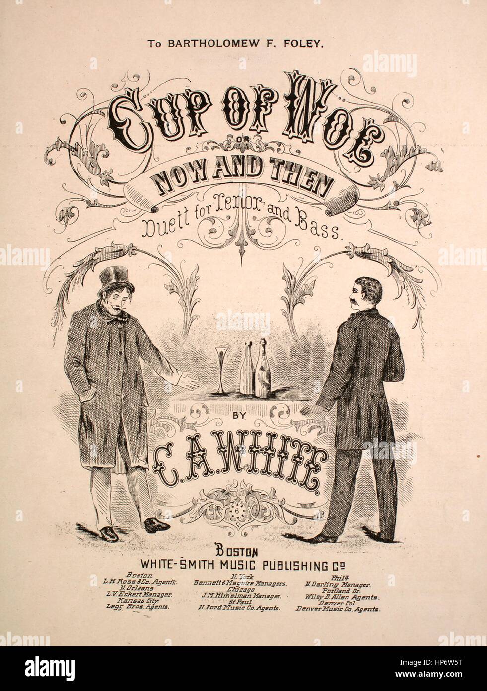 Sheet Music image de couverture de la chanson 'Tasse de malheur, ou, maintenant et puis Duett pour ténor et basse', avec l'auteur original "Lecture notes par CA White est composé par William Gooch', United States, 1872. L'éditeur est répertorié comme "White-Smith Music Publishing Co.', la forme de composition est 'sectional', l'instrumentation est 'piano et voix", la première ligne se lit 'Oh maîtresse Johnson's mad de plus en plus, elle dit que je suis ivre, et tout ce qui est mauvais", et l'illustration artiste est répertorié comme ''. Banque D'Images
