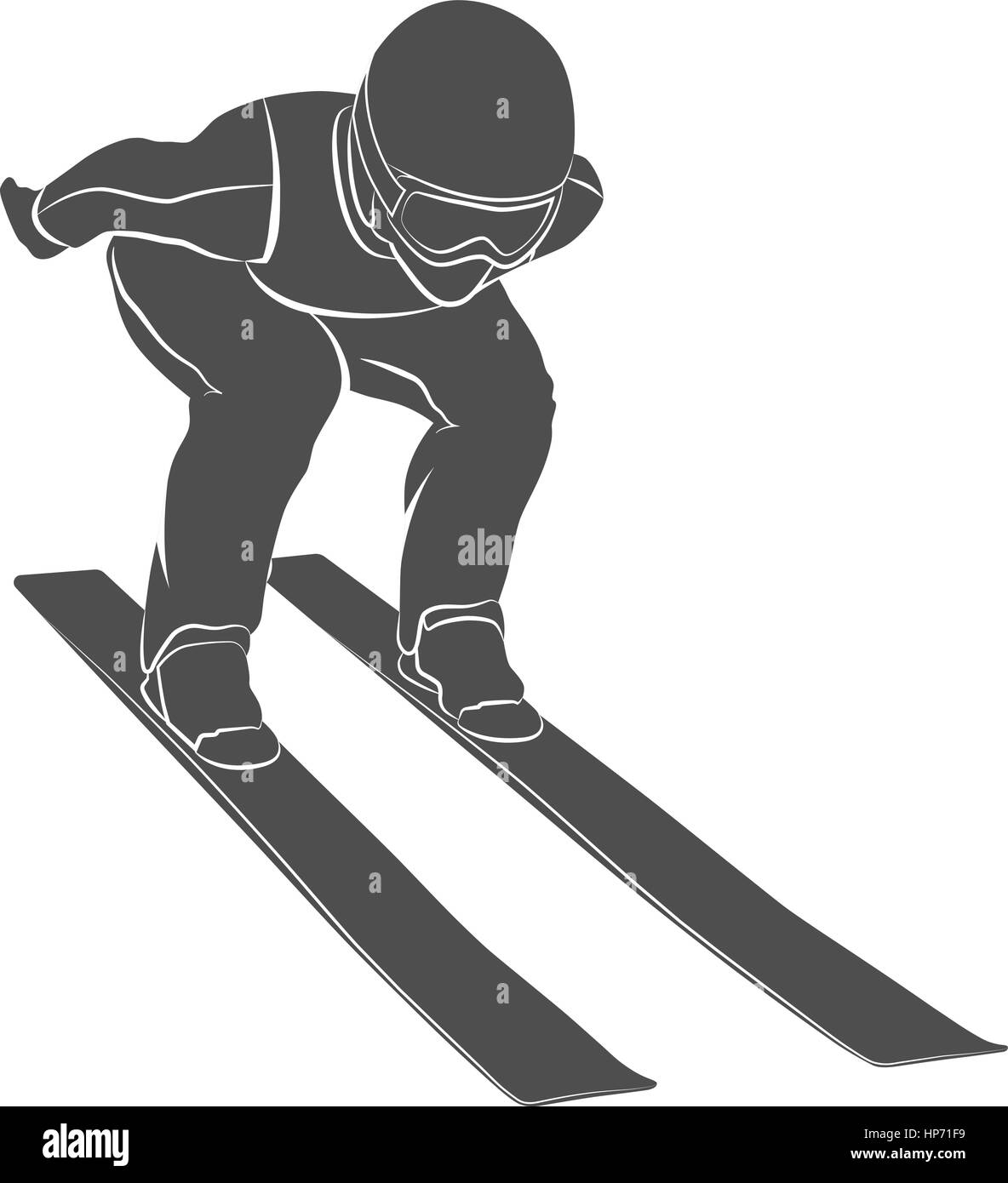 Silhouette skieur sautant sur un fond blanc. Vector illustration. Illustration de Vecteur