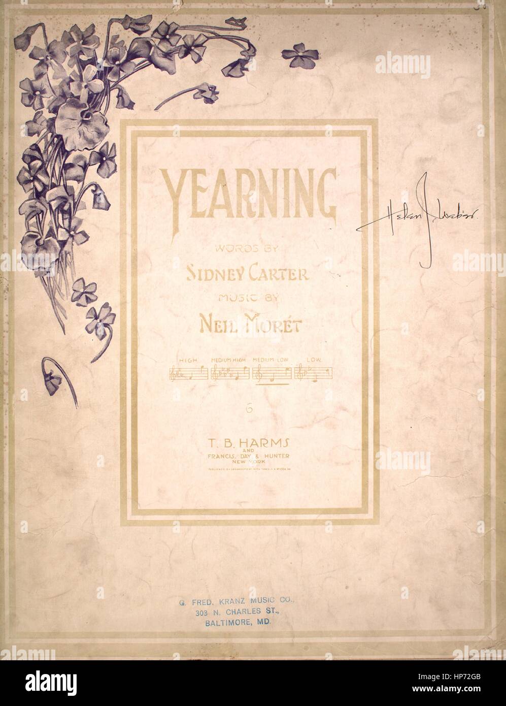 Sheet Music image de couverture de la chanson 'Nostalgie', avec l'auteur original "Lecture notes Mots par Sidney Carter Musique par Neil Moret', United States, 1918. L'éditeur est répertorié comme "T.B. Harms", sous forme de composition est 'aba', l'instrumentation est 'piano et voix", la première ligne se lit 'il y a une tristesse dans le ton de l'woodbird's song', et l'illustration artiste est répertorié comme 'Aucun'. Banque D'Images