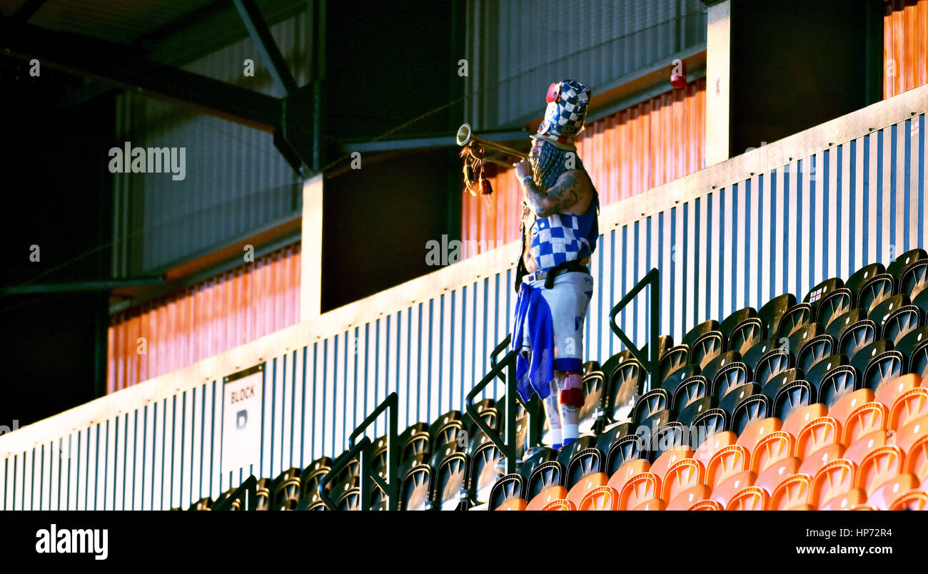 John Portsmouth, fan du club de football de Portsmouth, Westwood, lors du match Sky Bet League 2 entre Barnett et Portsmouth au stade Hive à Londres. 18 février 2017. Usage éditorial uniquement. Pas de merchandising. Pour les images de football, les restrictions FA et Premier League s'appliquent inc. Aucune utilisation Internet/mobile sans licence FAPL - pour plus de détails, contactez football Dataco Banque D'Images