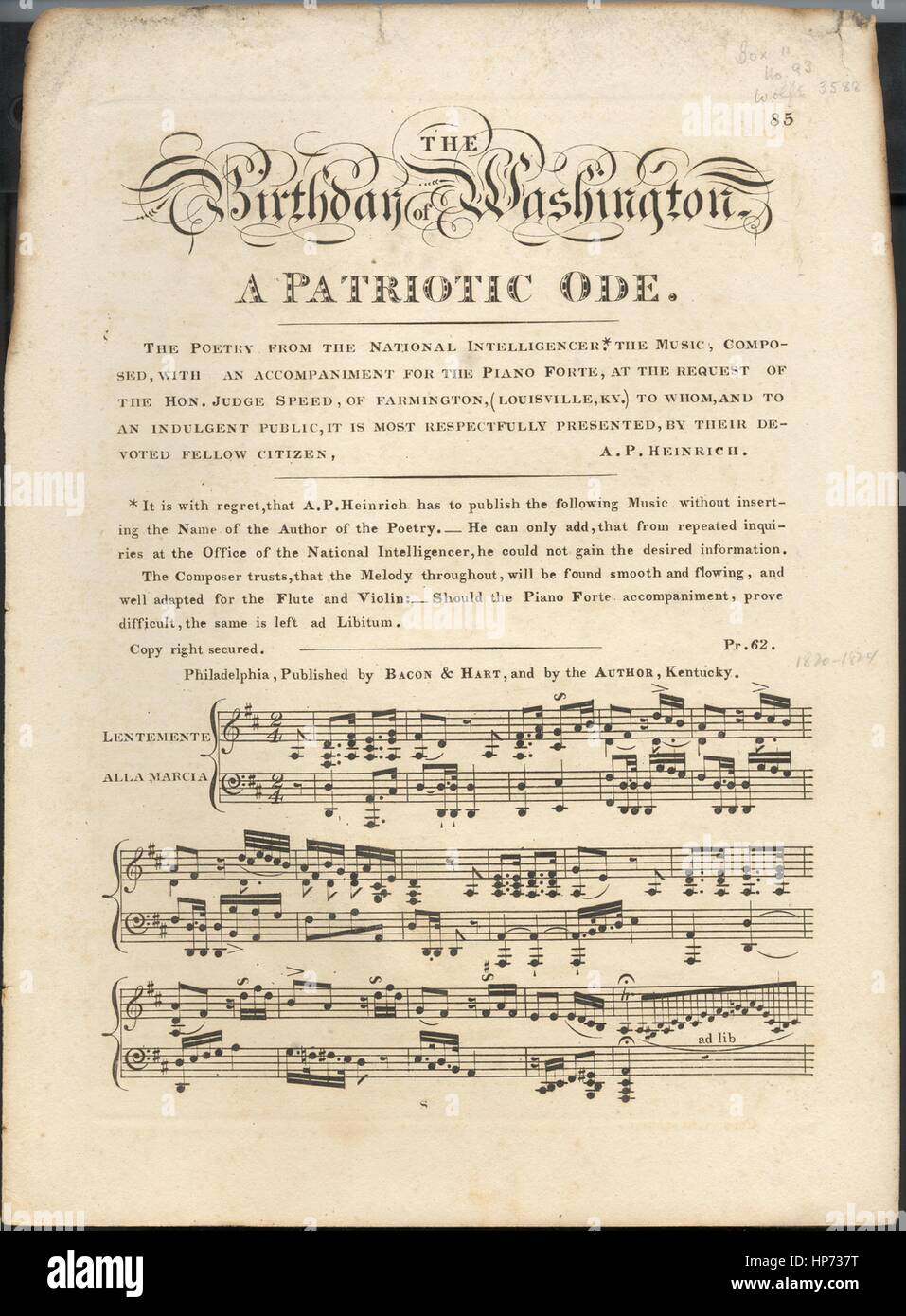 La Couverture Musicale De La Chanson L Anniversaire De Washington A Patriotic Ode Comprend Egalement The Prague Waltz Par Ap Heinrich Avec Des Notes Originales De L Auteur Lisant La Poesie De L Intelligencer National