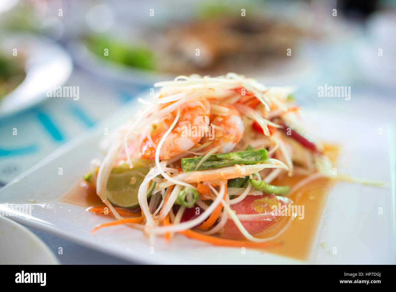 Salade de papaye aux crevettes Banque D'Images