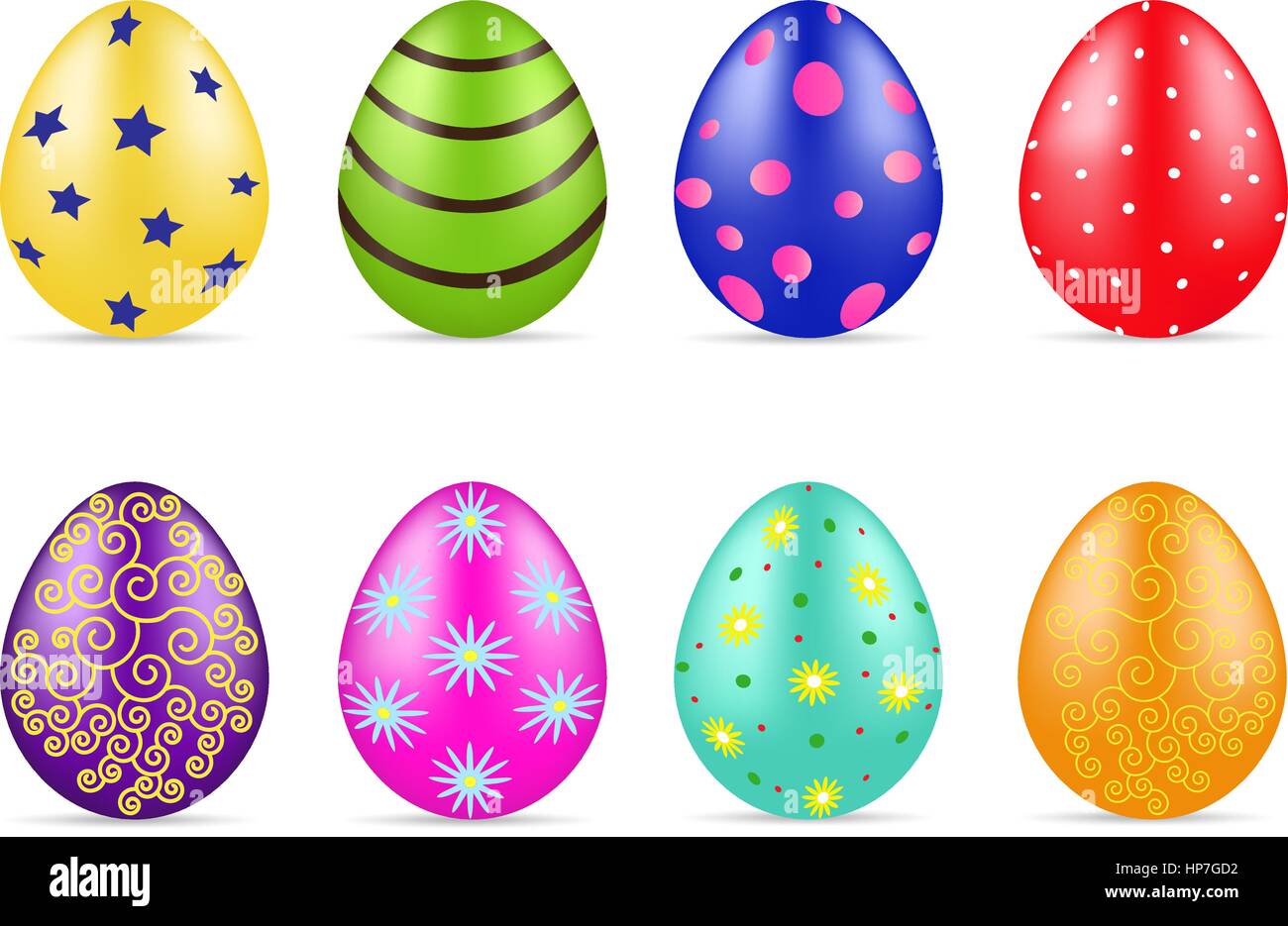 Belles Pâques oeufs colorés différents avec motif. Vacances de printemps. Vector illustration. Illustration de Vecteur