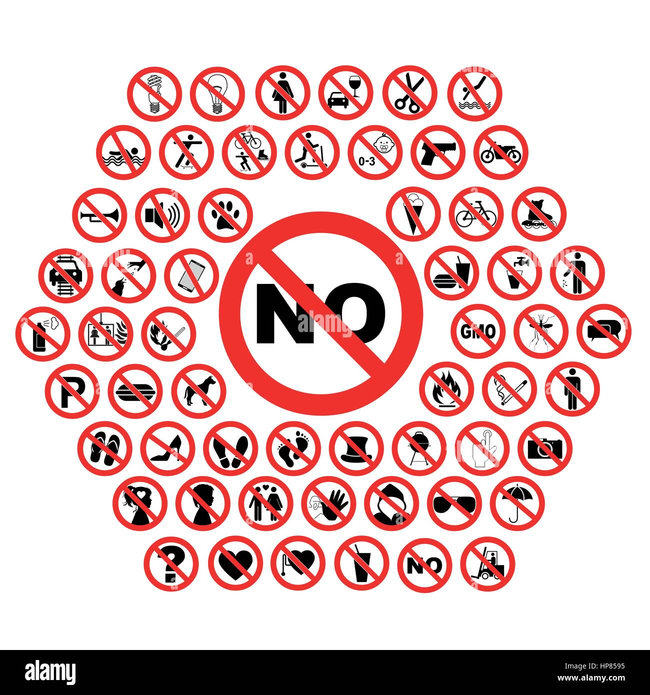 Signe d'interdiction, collection d'icônes jeu de vector illustration ...