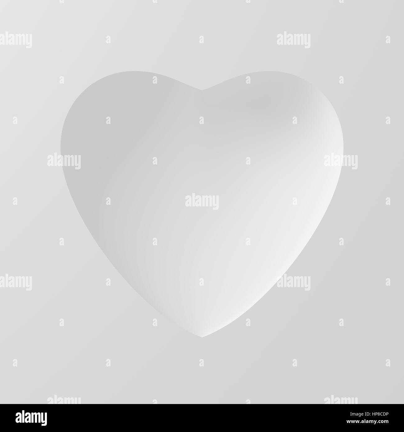 Forme concave de coeur blanc sur fond blanc. 3D Illustration. Banque D'Images