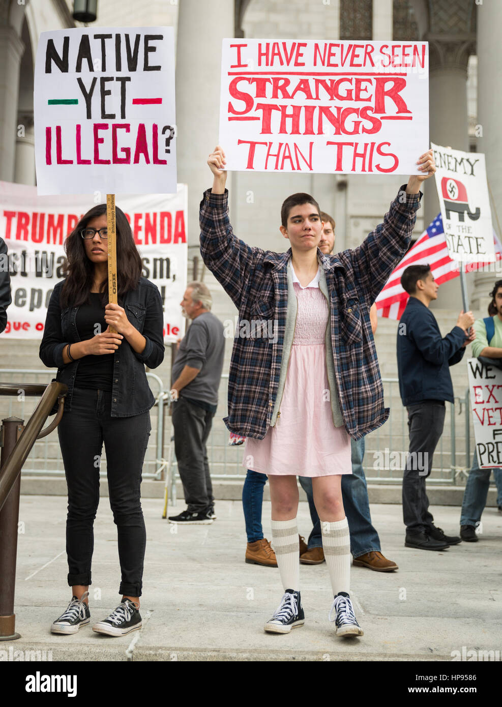 Les droits des immigrés protester à l'Hôtel de Ville, Los Angeles, Californie. Banque D'Images