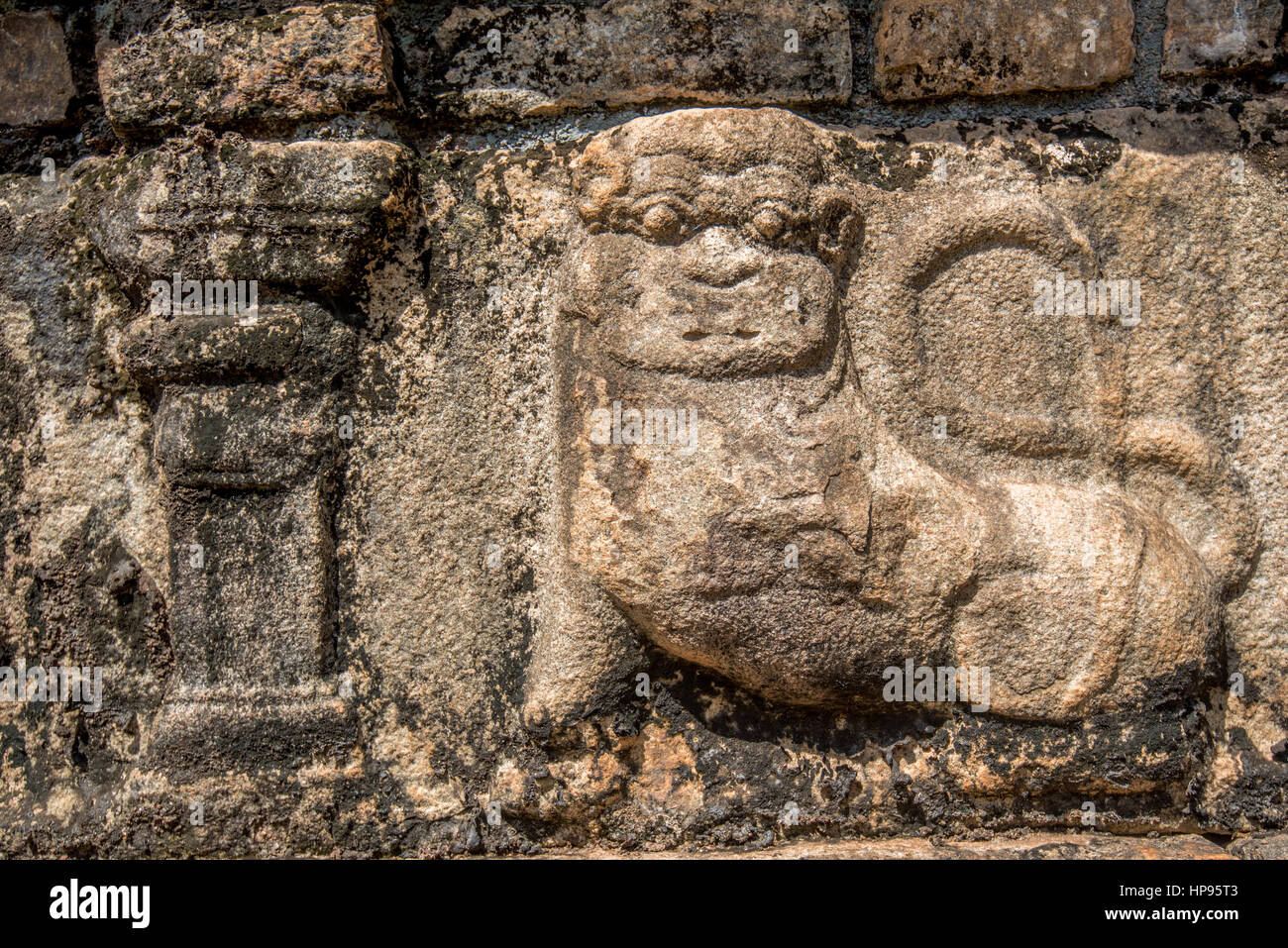 Sculptures de lion Polonnaruwa au Sri Lanka Banque D'Images