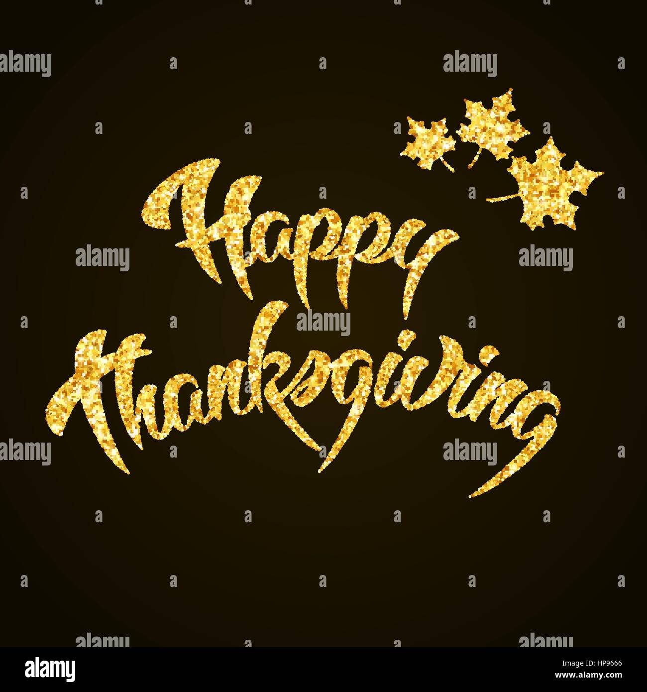 Joyeux Thanksgiving Day gold glitter part le lettrage sur fond noir carte de souhaits Illustration de Vecteur