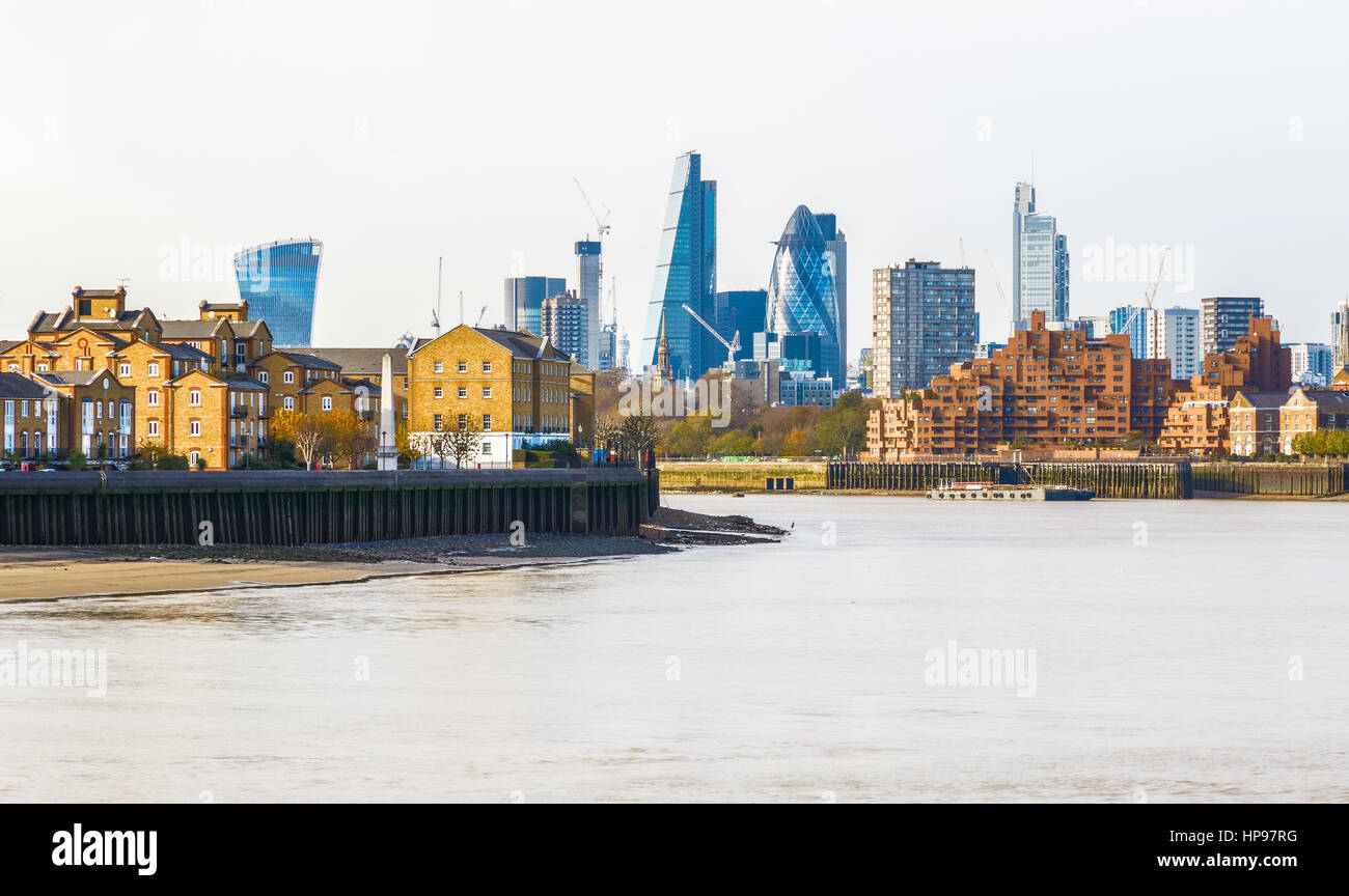 Paysage urbain du quartier financier de Londres vu de Canary Wharf Banque D'Images