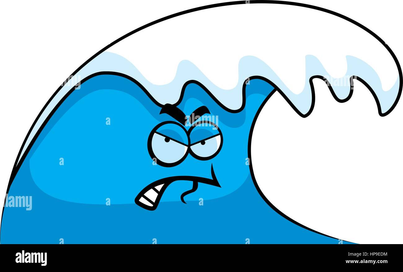 Un dessin animé avec des vagues d'océan une expression de colère. Illustration de Vecteur