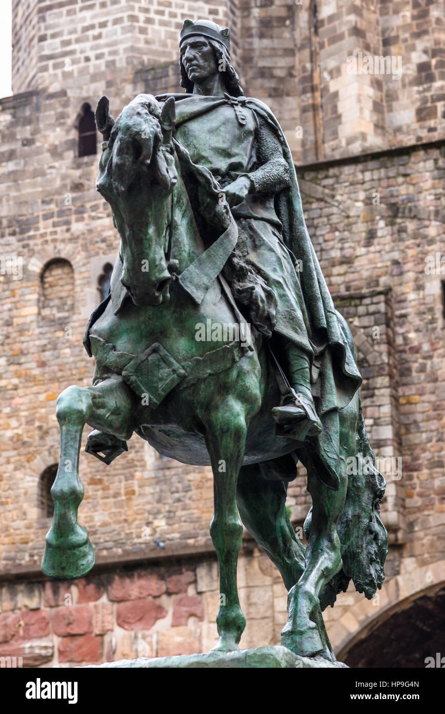 Statue équestre de Ramon Berenguer III par Josep Llimona, Barcelone, Espagne Banque D'Images