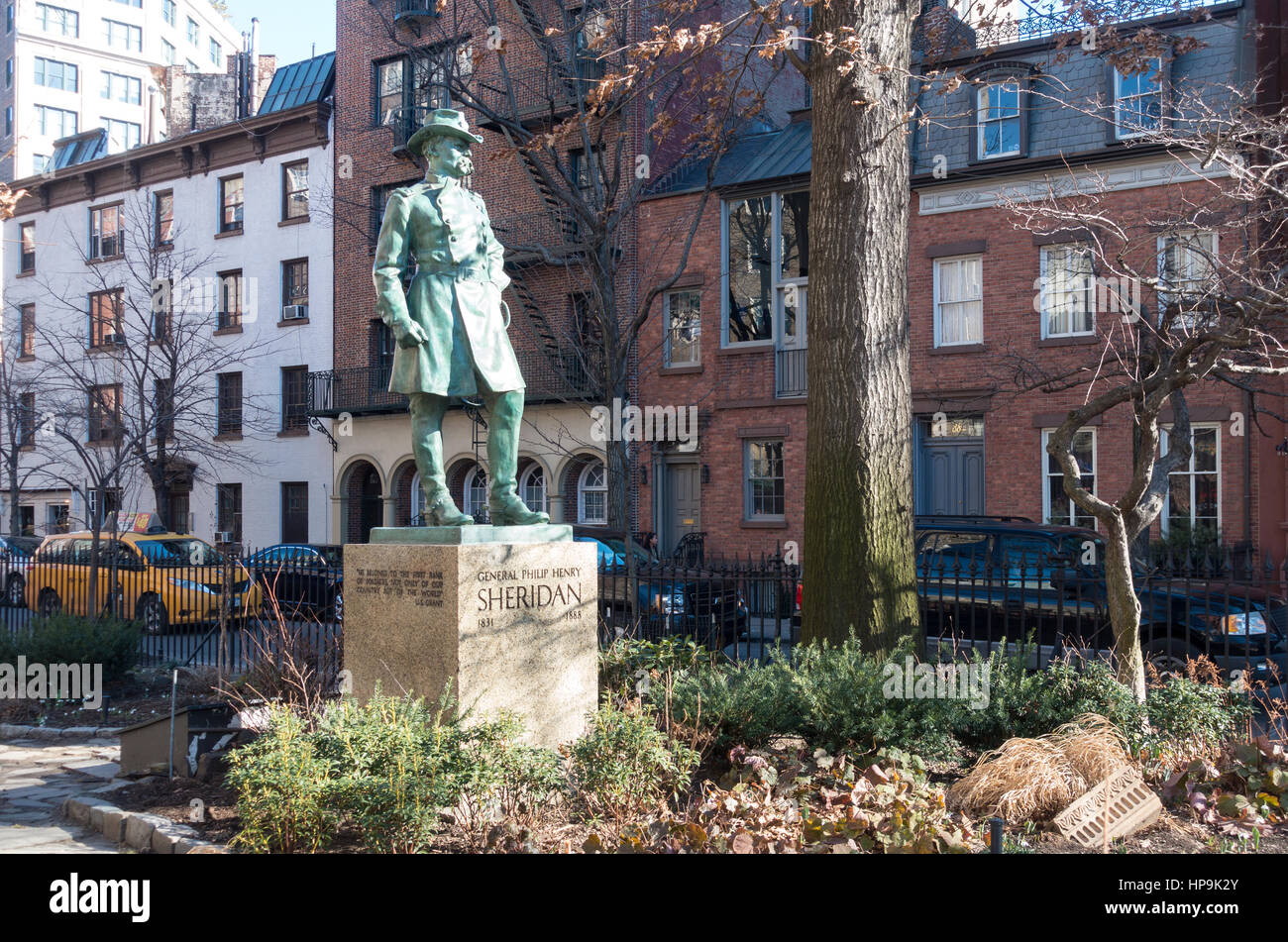 Statue de guerre civile général Philip Henry Sheridan de Sheridan Square Banque D'Images