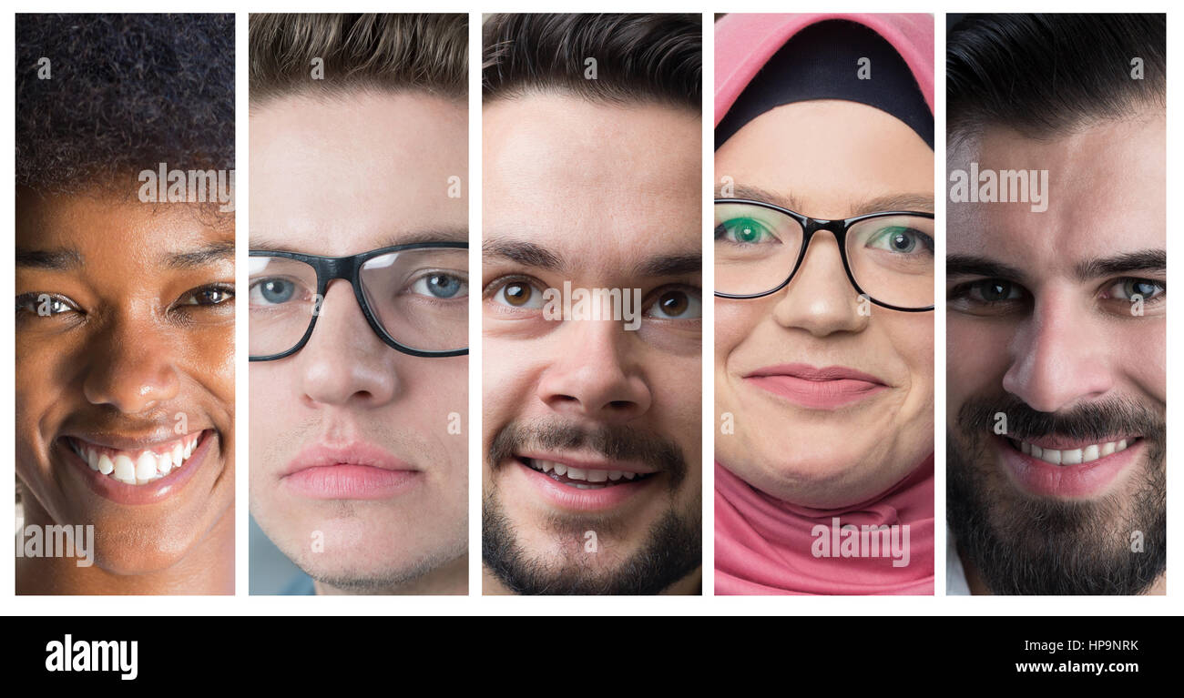Collage de différentes personnes, la différence culturelle, de visages ...